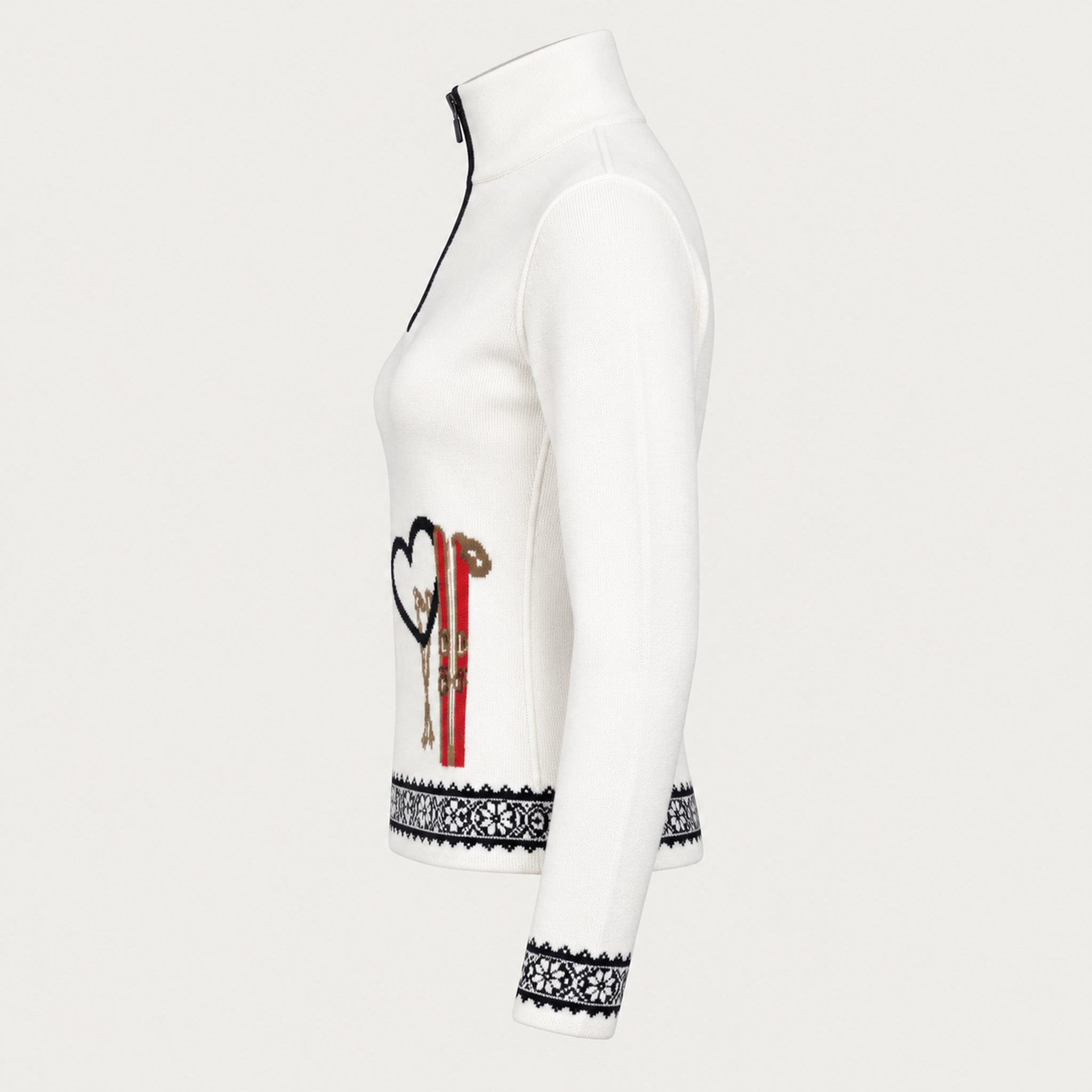 Newland womens Regina Half Zip Sweater in White - side. AI-generated from supplied artwork.