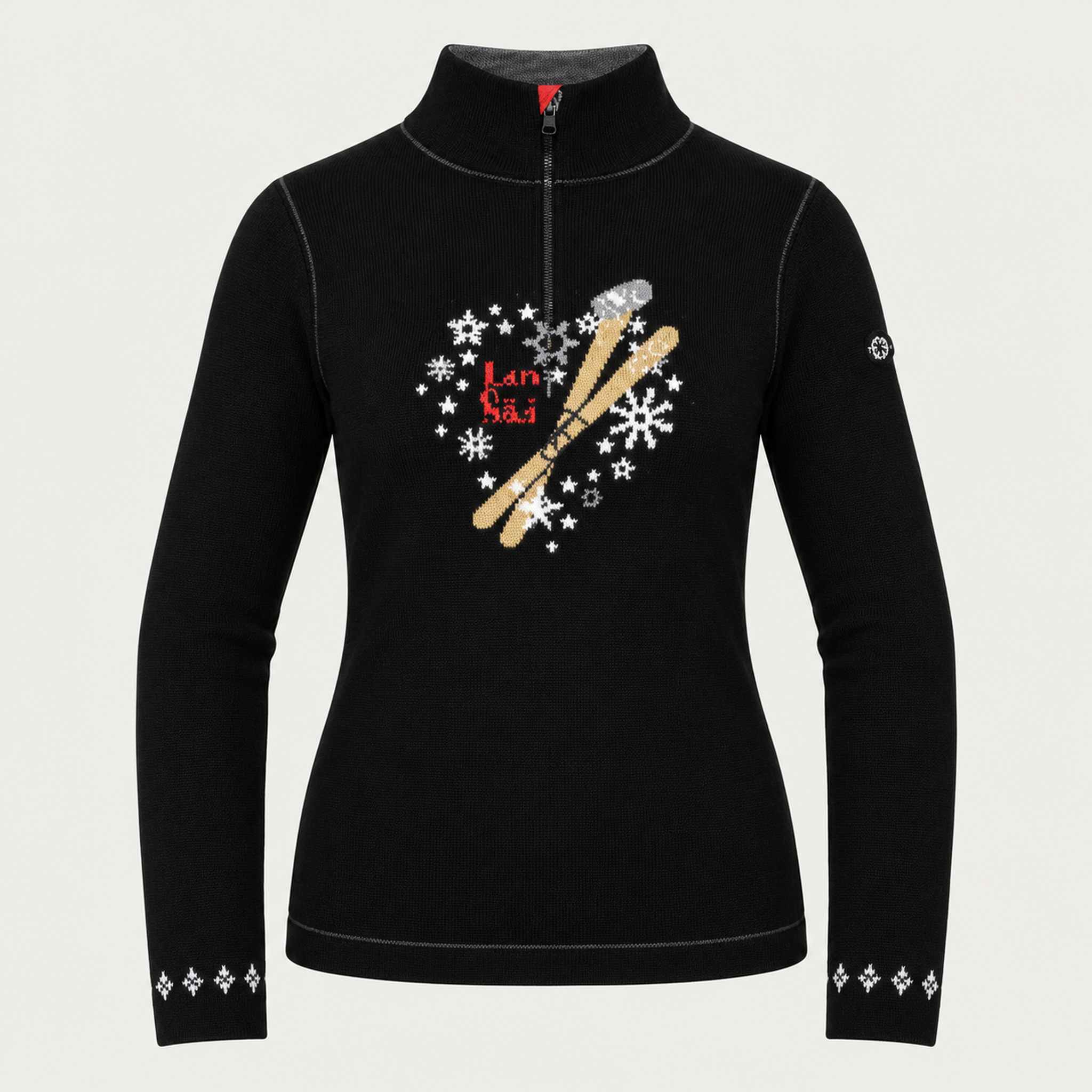 Newland womens Rhea Half Zip Sweater in Black - front. AI-generated from supplied artwork.