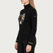 Newland womens Rhea Half Zip Sweater in Black - model side. AI-generated from supplied artwork.