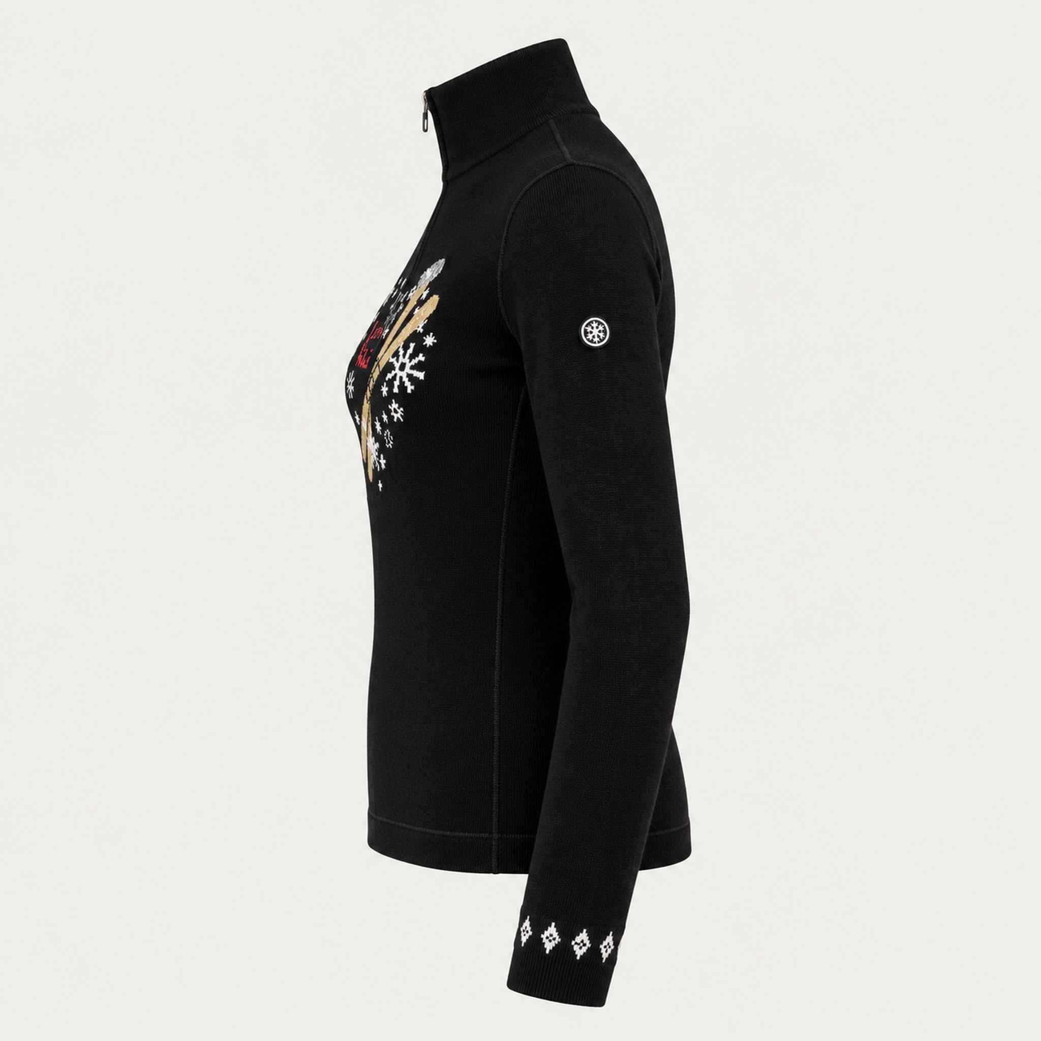 Newland womens Rhea Half Zip Sweater in Black - side. AI-generated from supplied artwork.