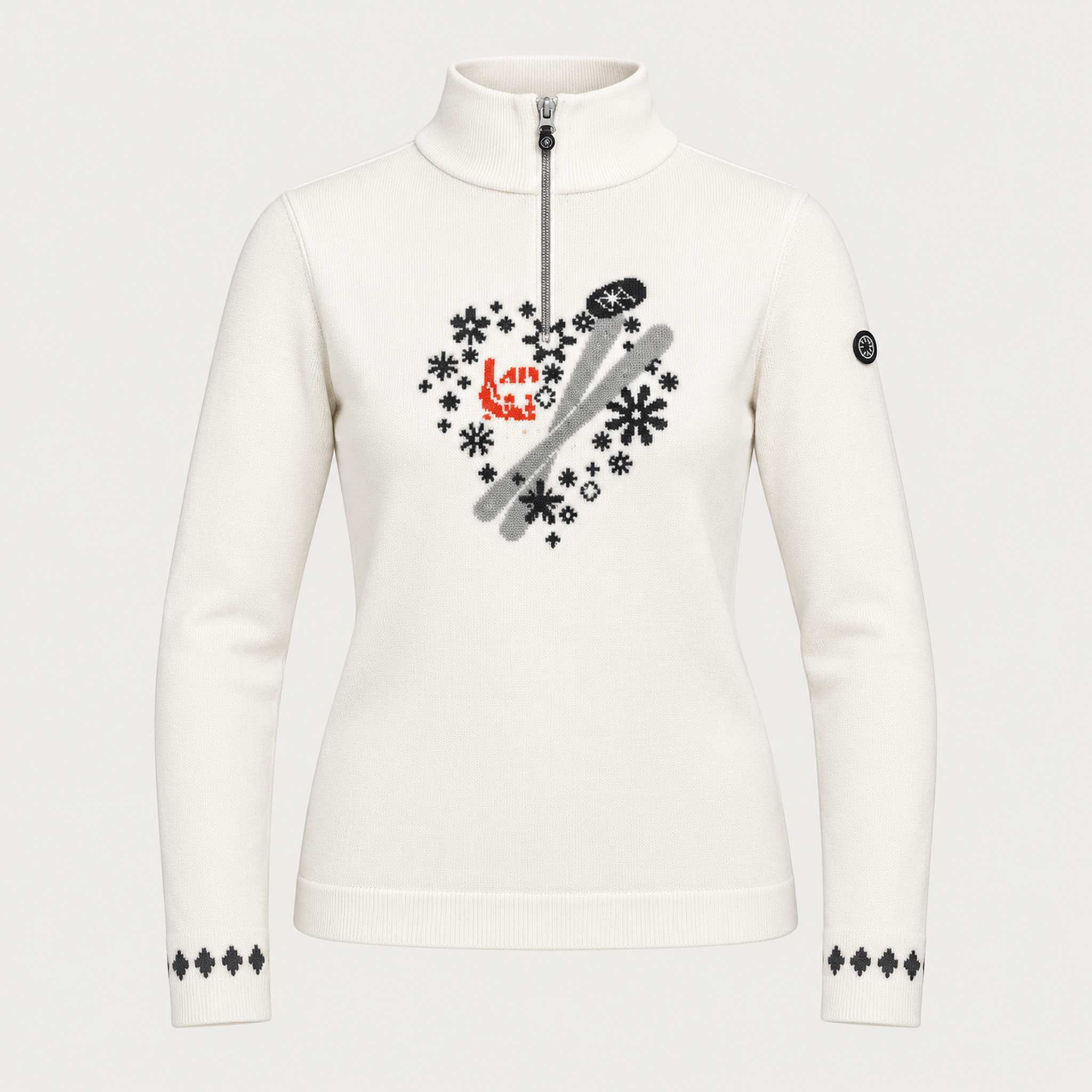 Newland womens Rhea Half Zip Sweater in White - front. AI-generated from supplied artwork.