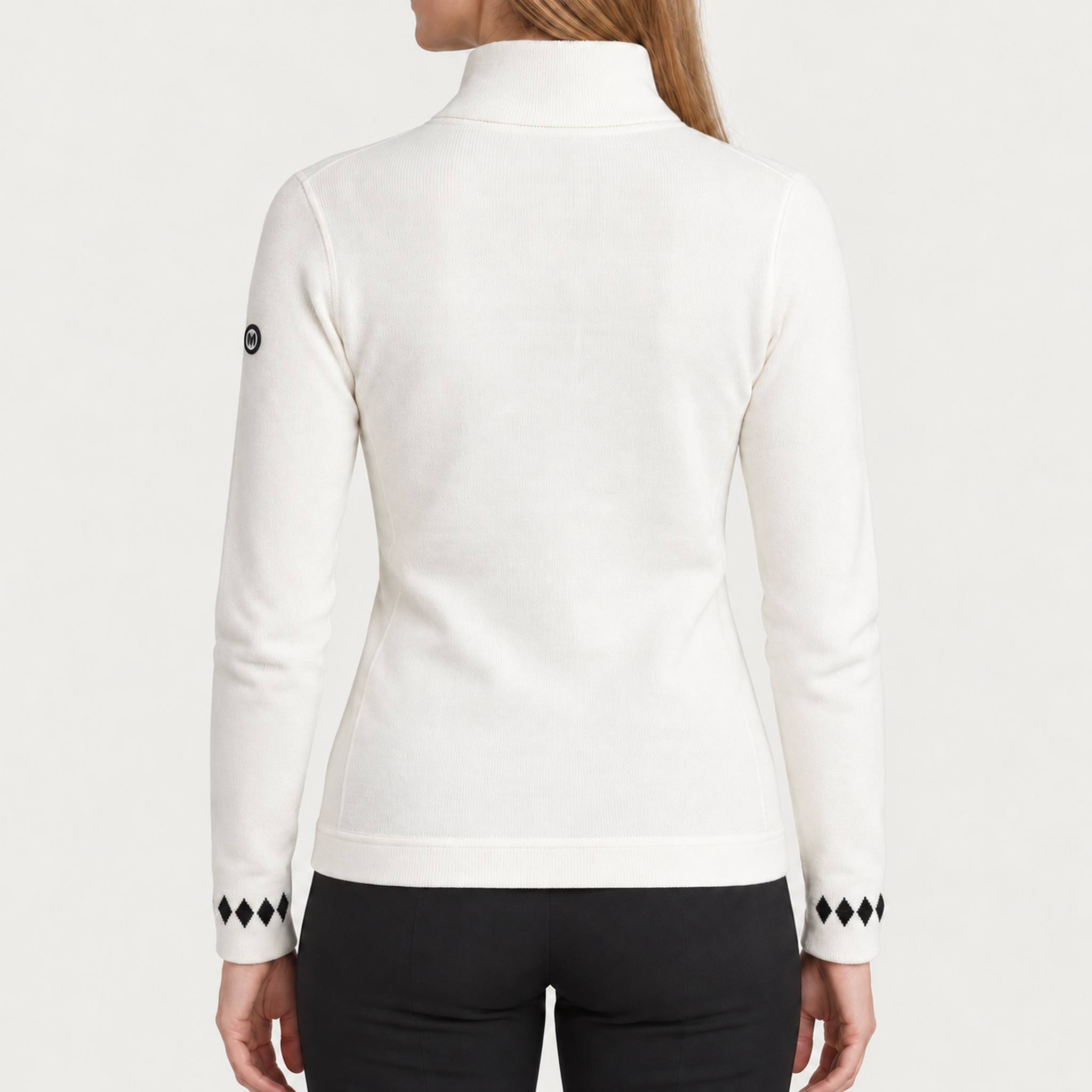 Newland womens Rhea Half Zip Sweater in White - model back. AI-generated from supplied artwork.