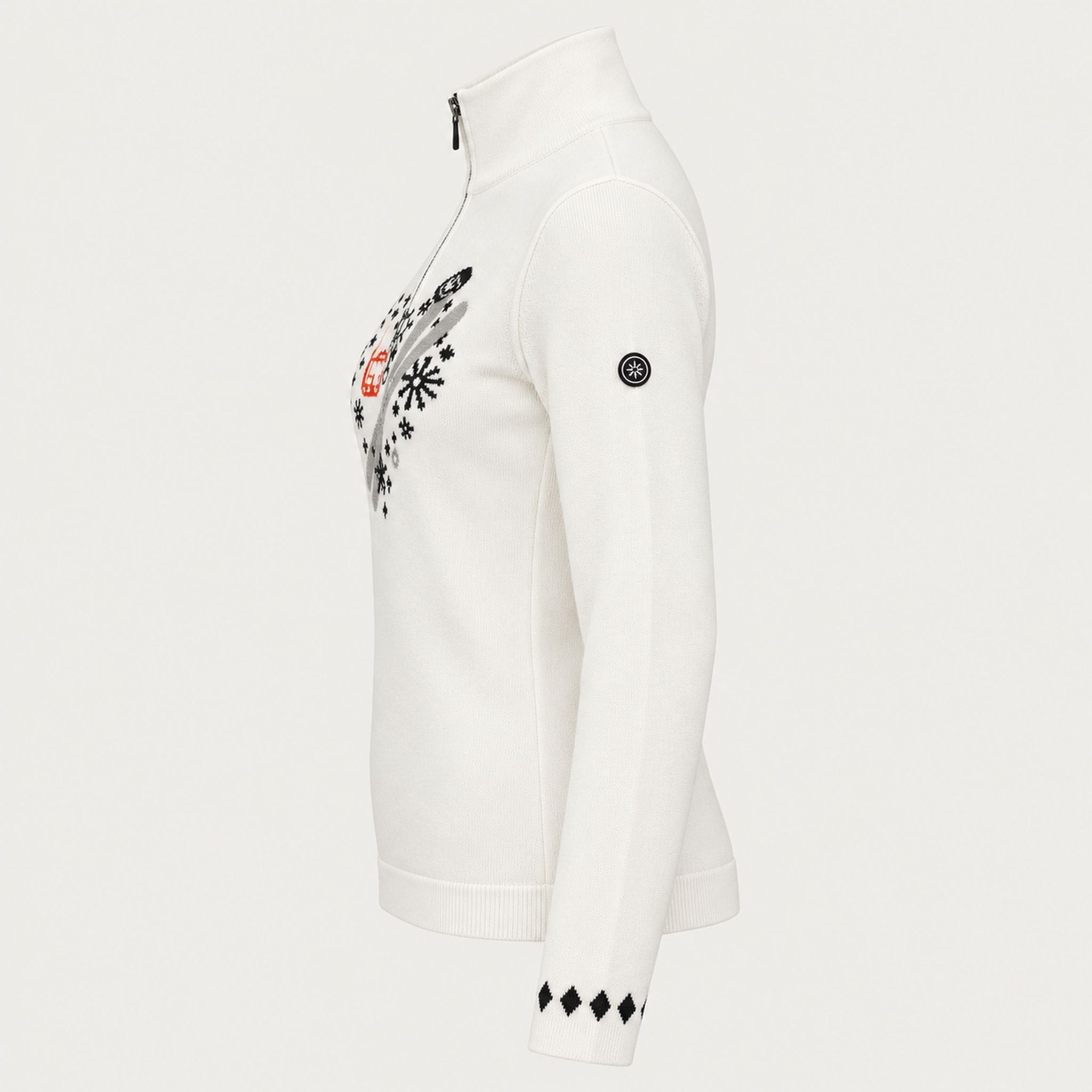 Newland womens Rhea Half Zip Sweater in White - side. AI-generated from supplied artwork.