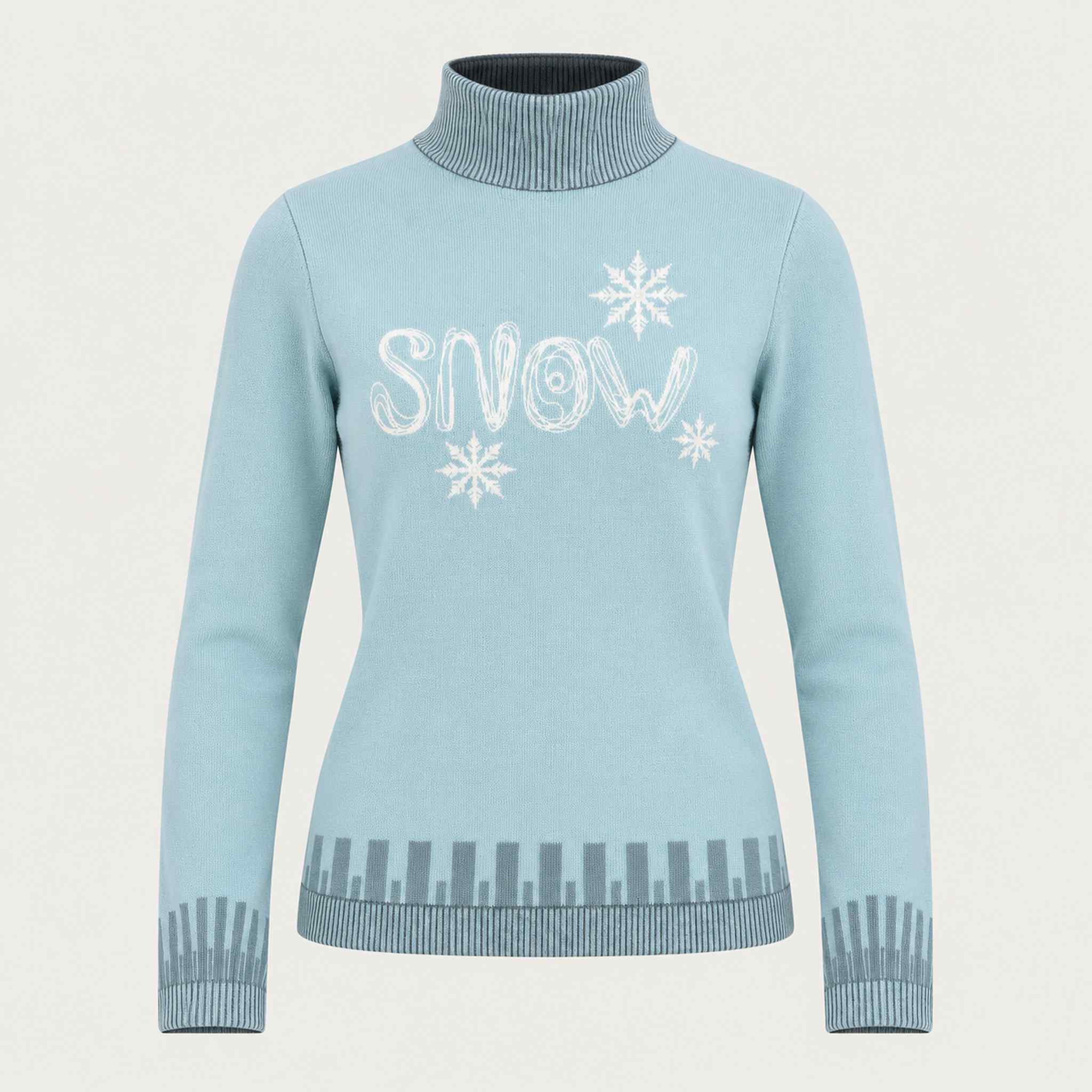 Newland womens Selene Turtleneck Sweater in Blue - front. AI-generated from supplied artwork.