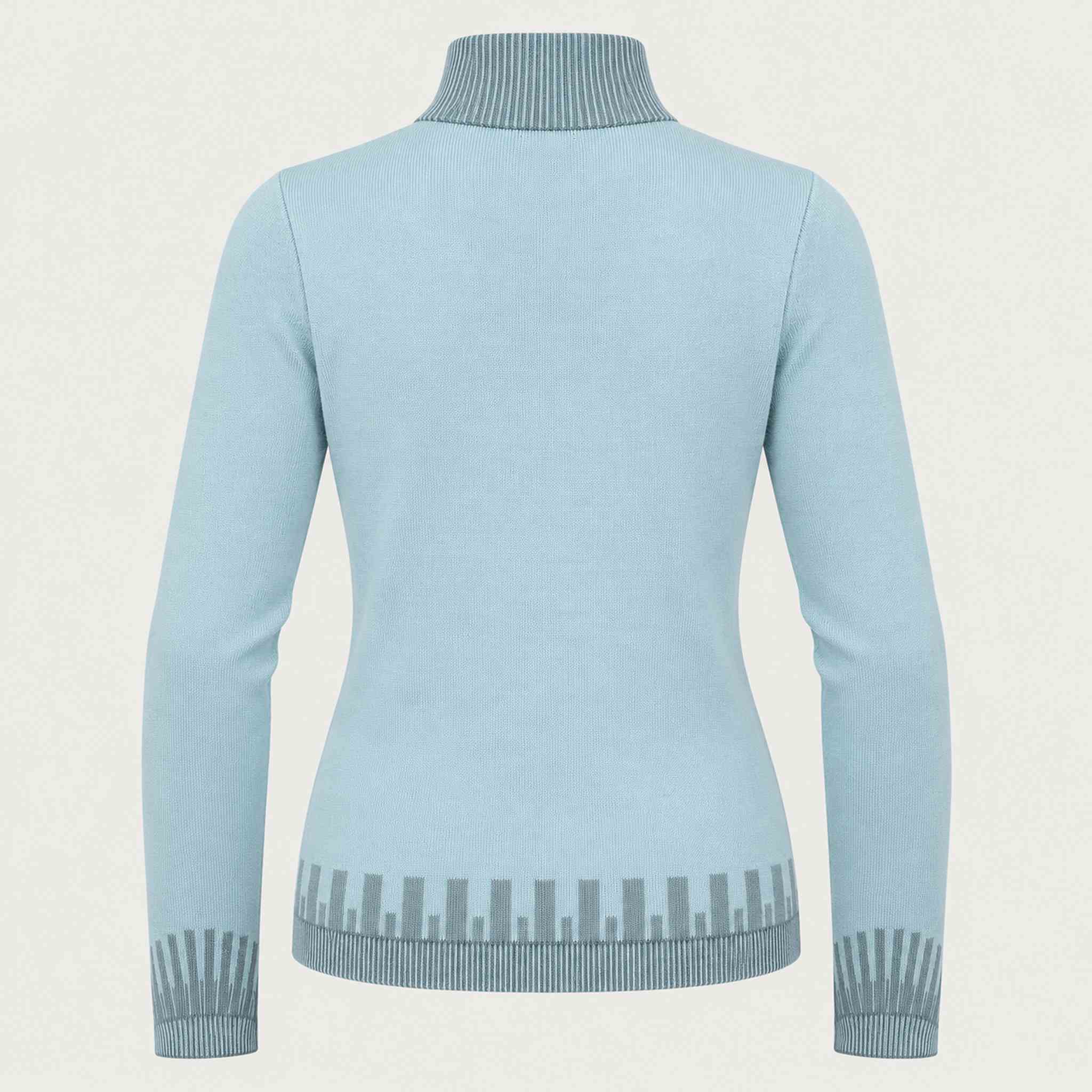 Newland womens Selene Turtleneck Sweater in Blue - back. AI-generated from supplied artwork.