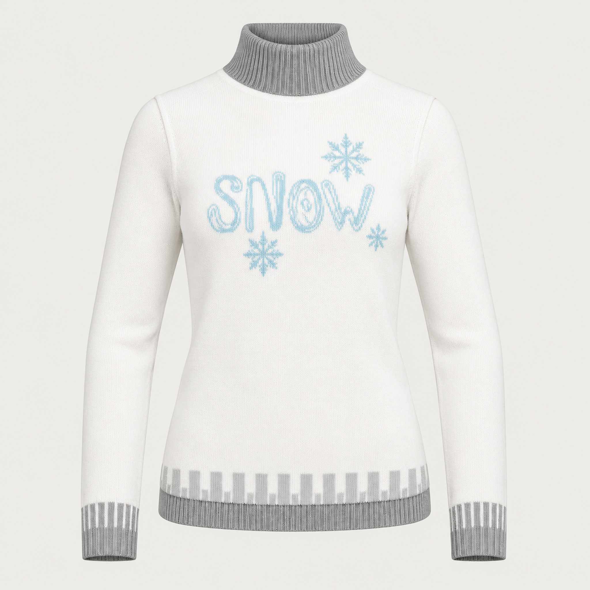Newland womens Selene Turtleneck Sweater in White - front. AI-generated from supplied artwork.