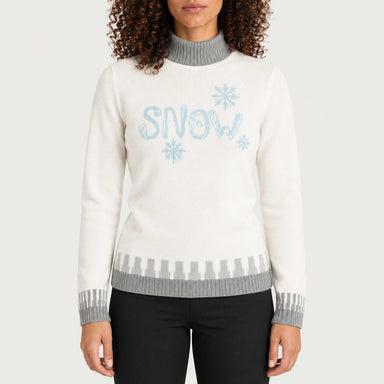 Newland womens Selene Turtleneck Sweater in White - model front. AI-generated from supplied artwork.