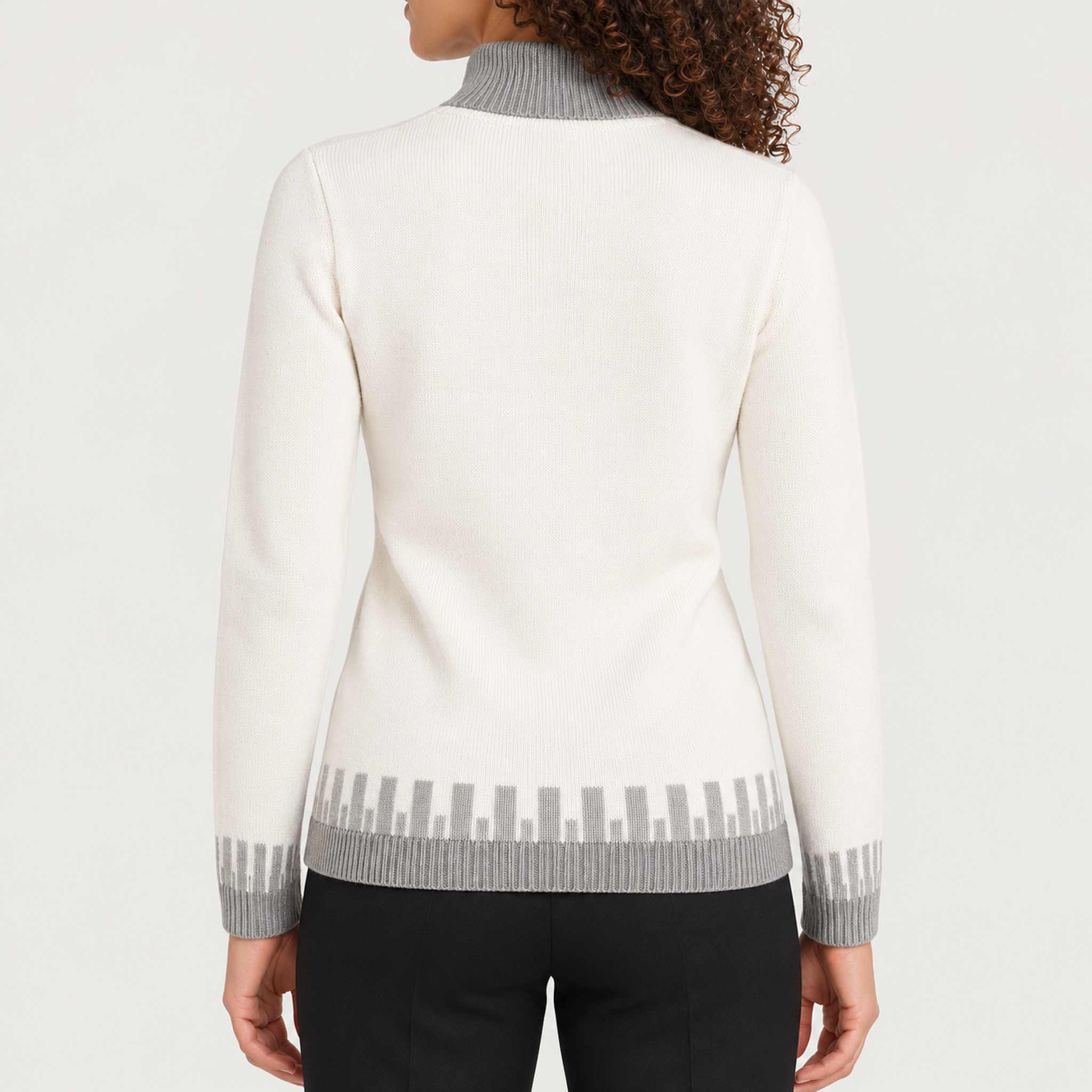 Newland womens Selene Turtleneck Sweater in White - model back. AI-generated from supplied artwork.