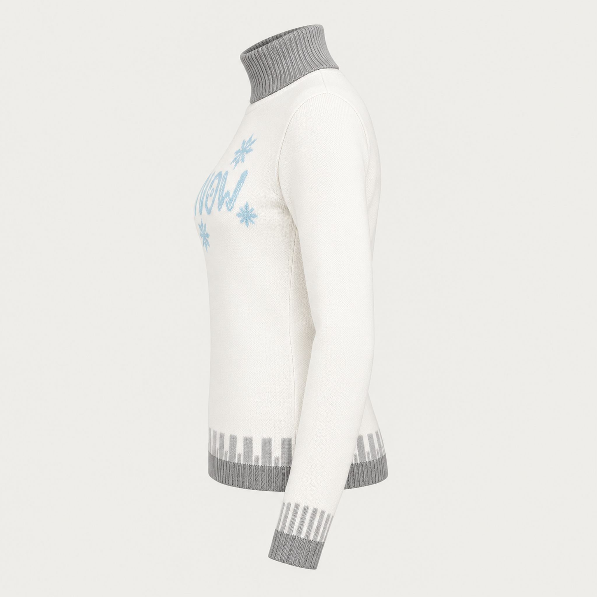 Newland womens Selene Turtleneck Sweater in White - side. AI-generated from supplied artwork.