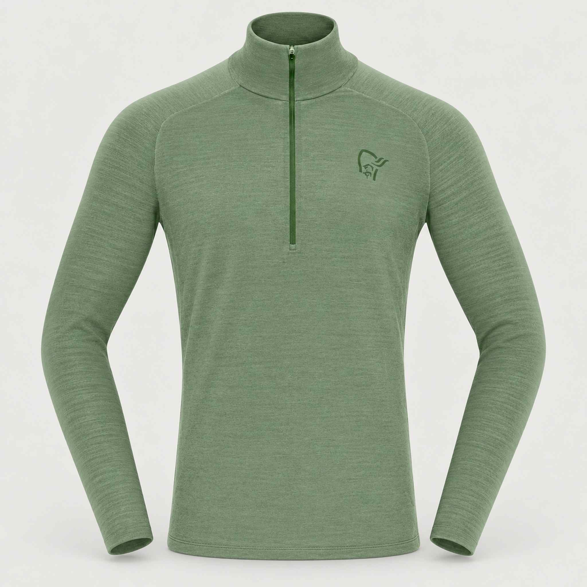 Norrøna men's Femund PureUll Half Zip in Deep Lichen Green – front
