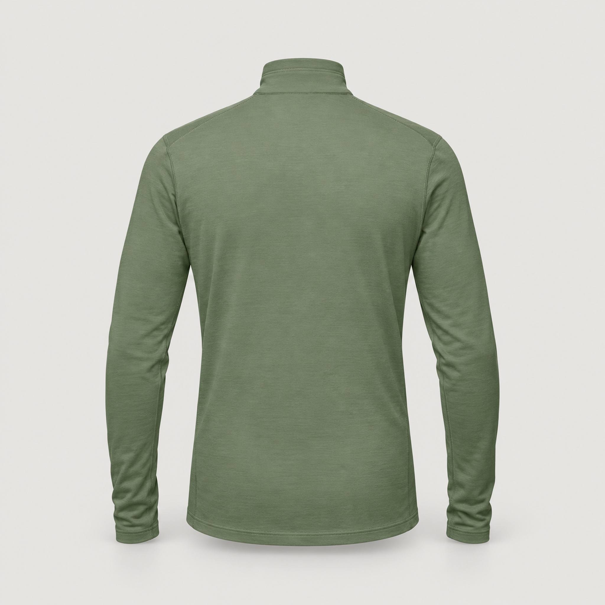 Norrøna men's Femund PureUll Half Zip in Deep Lichen Green – back