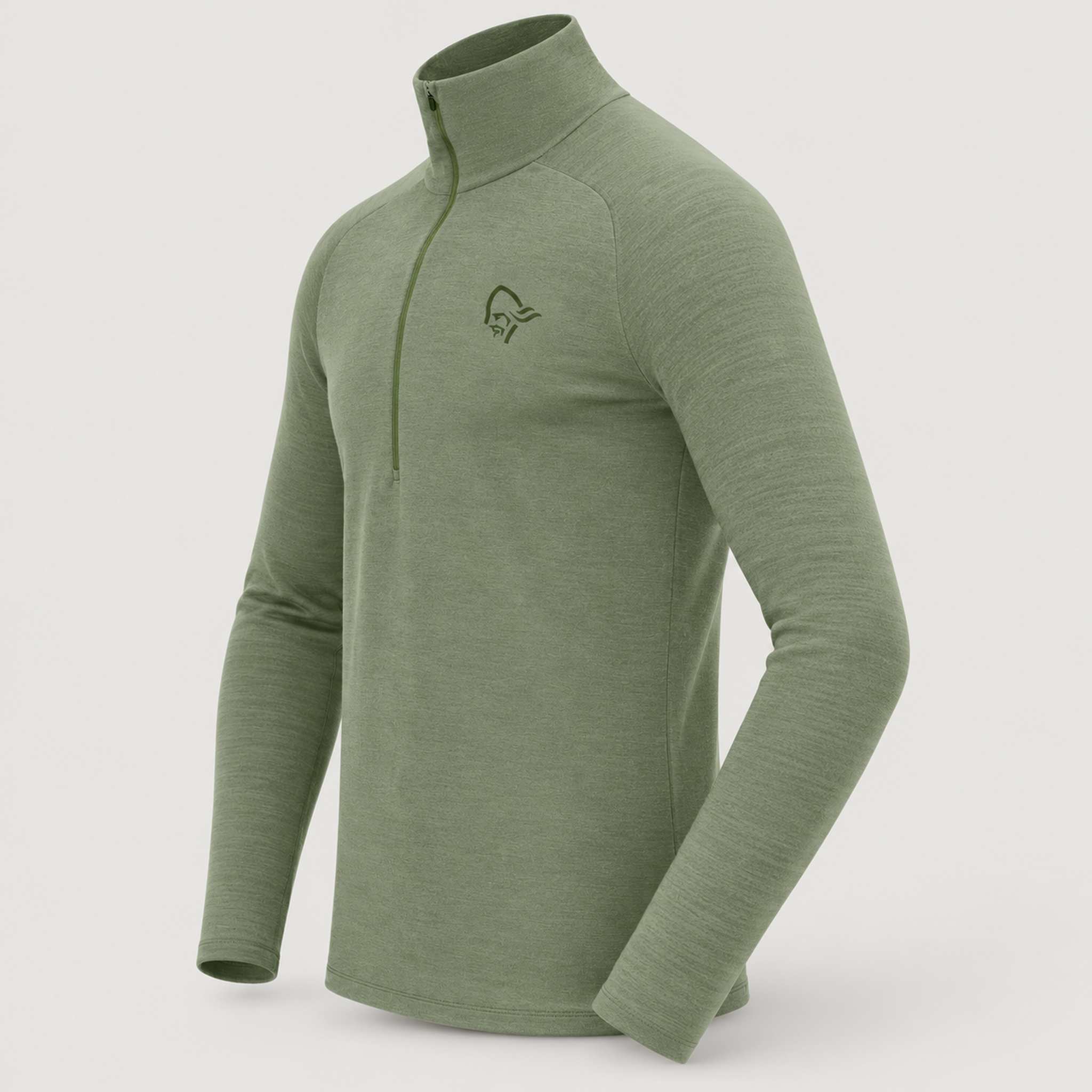 Norrøna men's Femund PureUll Half Zip in Deep Lichen Green – side