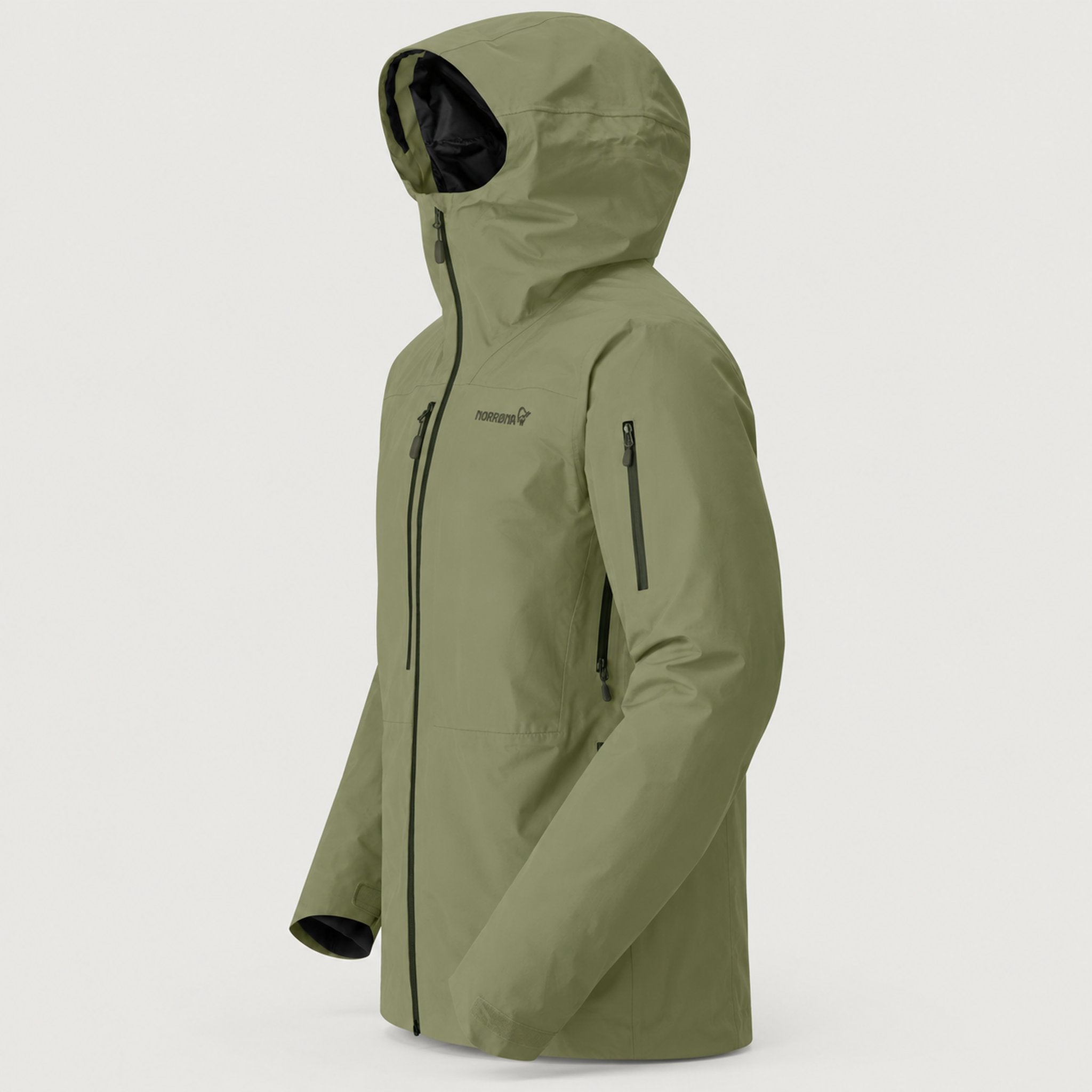 Norrøna men's Lofoten Gore-Tex Ski Jacket in Deep Lichen Green – side