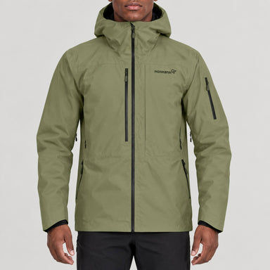 Norrøna men's Lofoten Gore-Tex Ski Jacket in Deep Lichen Green – model front