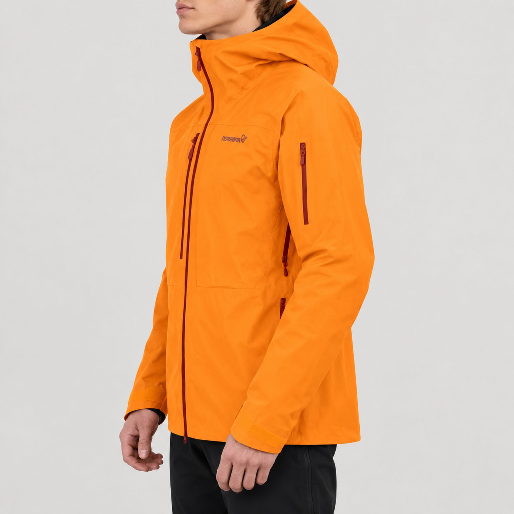 Norrøna men's Lofoten Gore-Tex Ski Jacket in Exuberance – model side