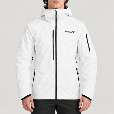 Norrøna men's Lofoten Gore-Tex Ski Jacket in Whisper White – model front