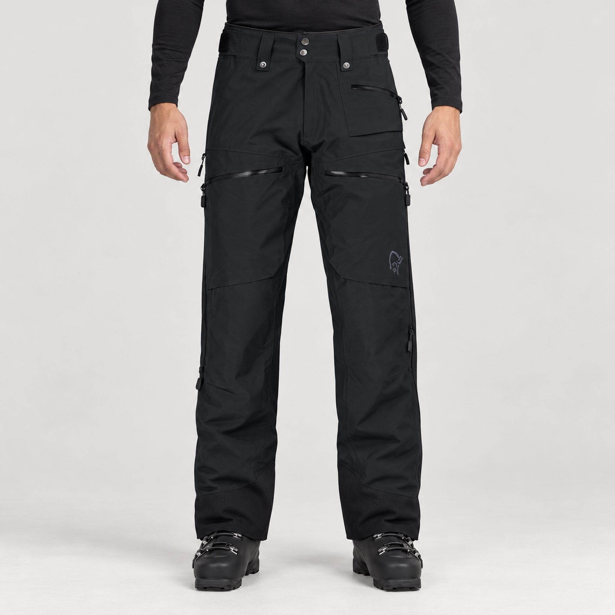 Norrøna men's Lofoten Gore-Tex Ski Pants in Caviar Black – model front