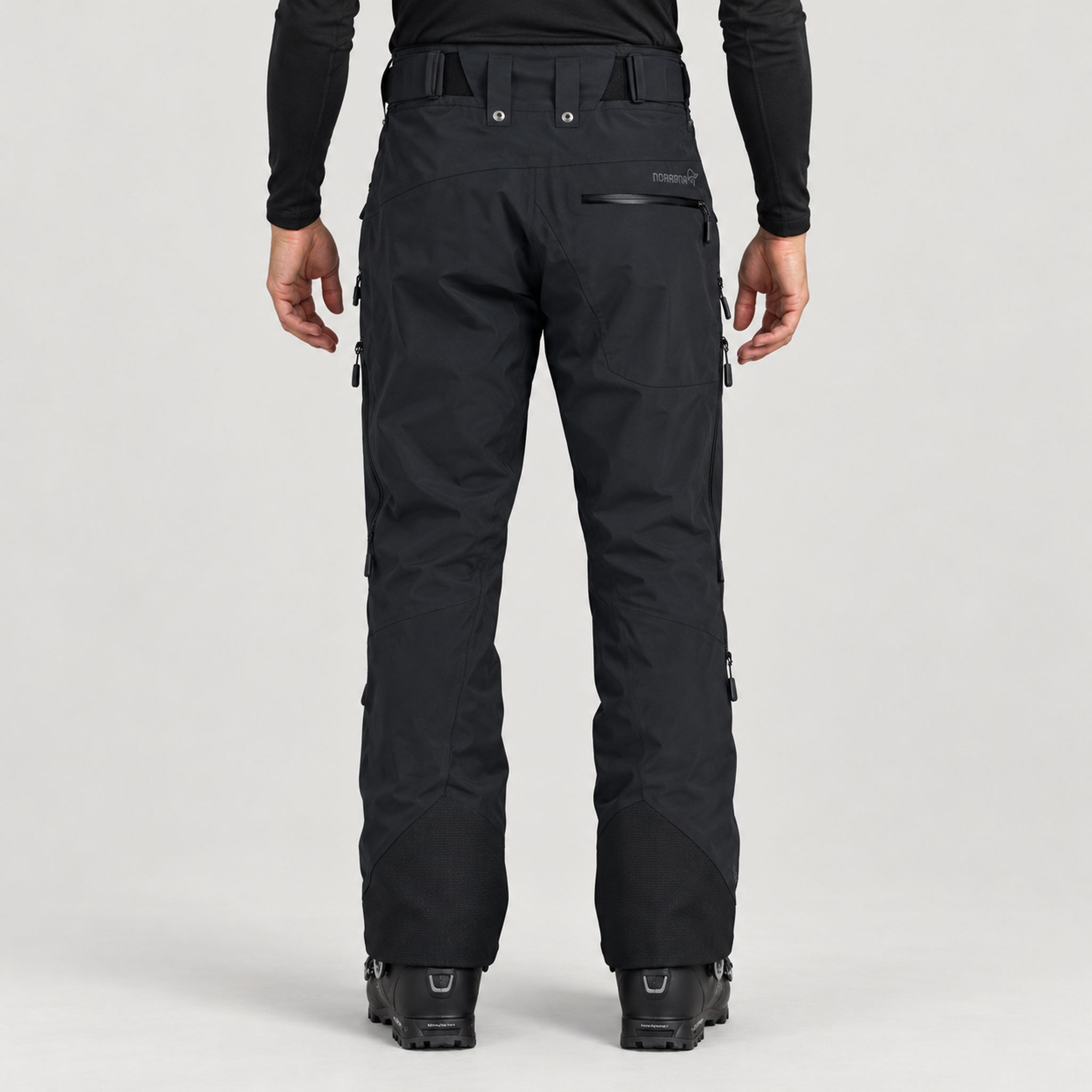 Norrøna men's Lofoten Gore-Tex Ski Pants in Caviar Black – model back
