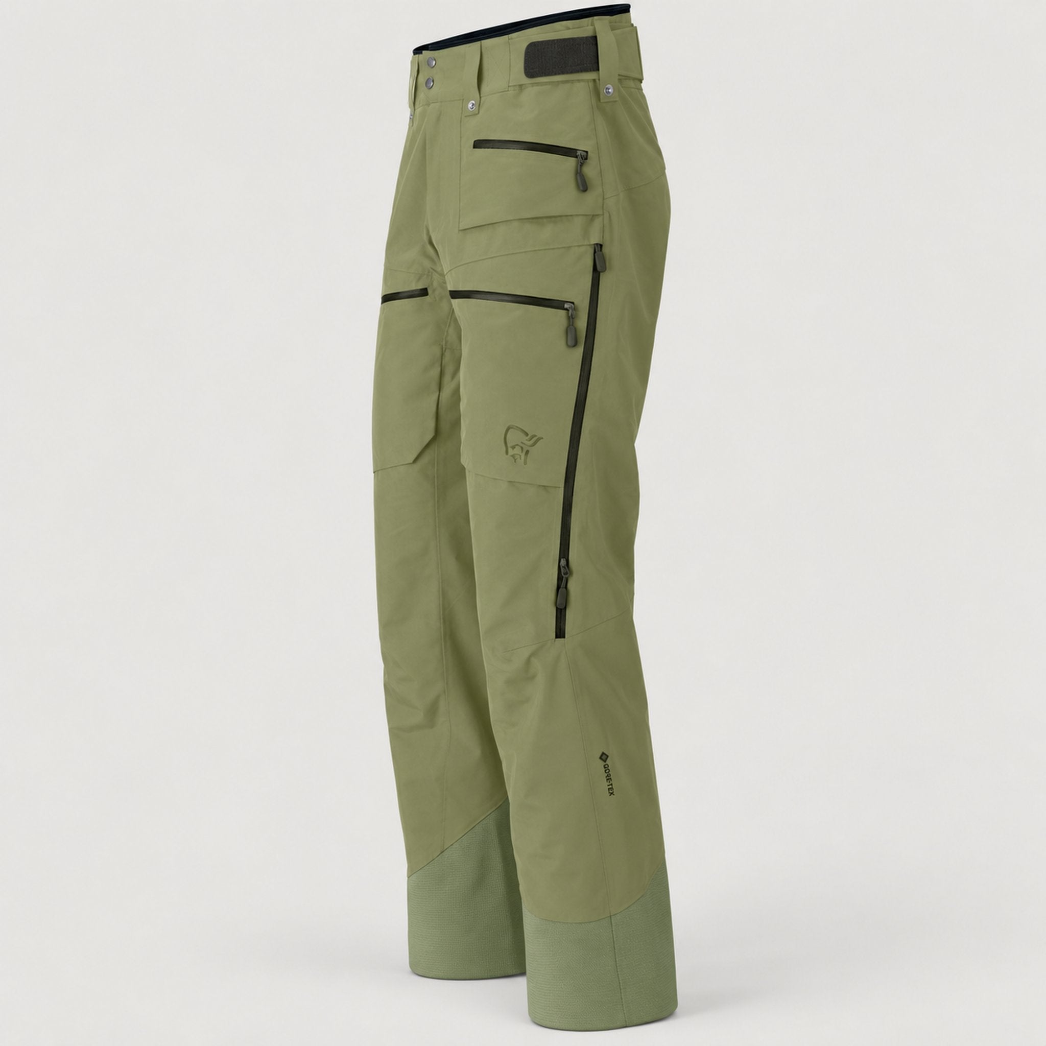 Norrøna men's Lofoten Gore-Tex Ski Pants in Deep Lichen Green – side