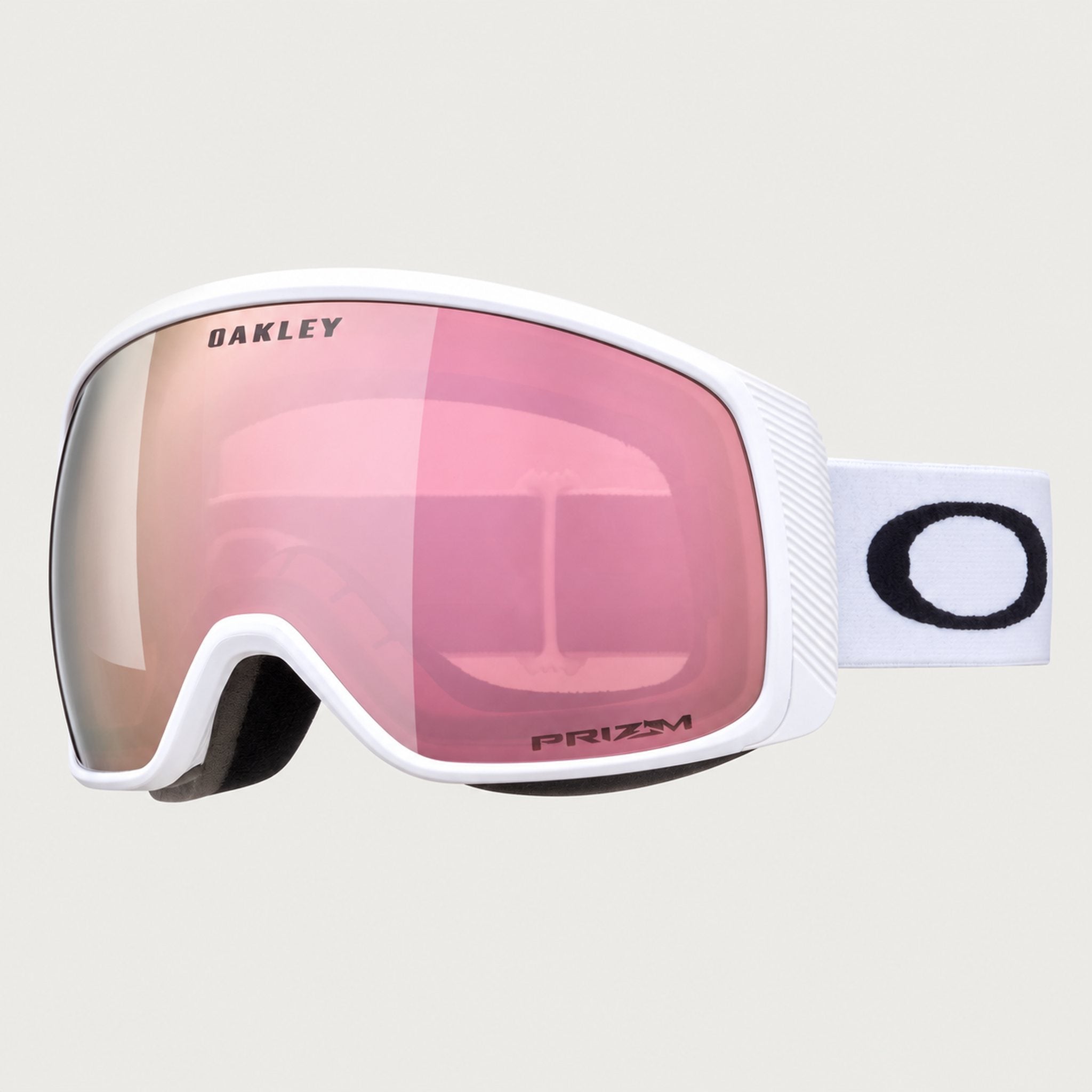 Oakley Flight Tracker M Snow Goggles in Rose Gold/White, front.
