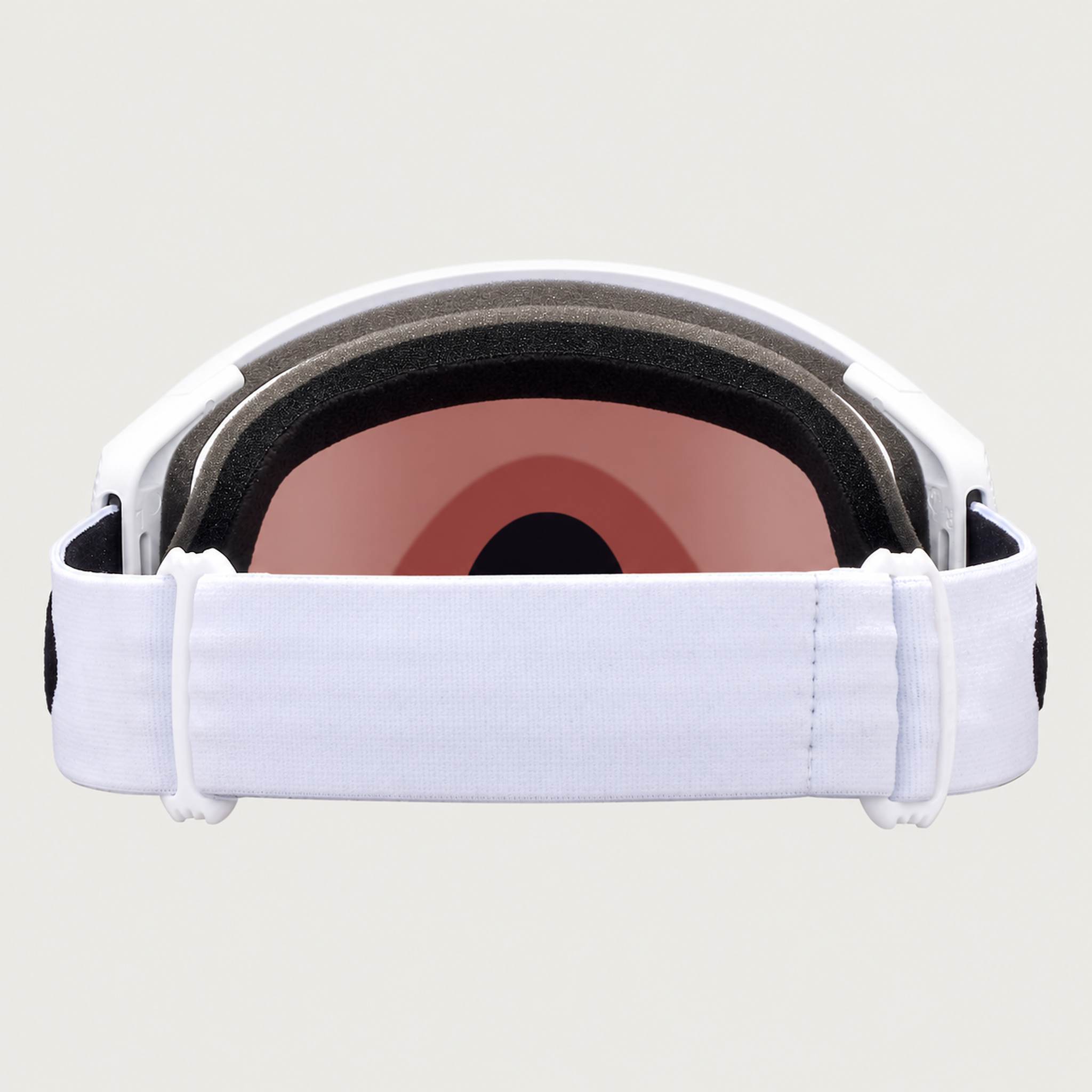 Oakley Flight Tracker M Snow Goggles in Rose Gold/White, back.