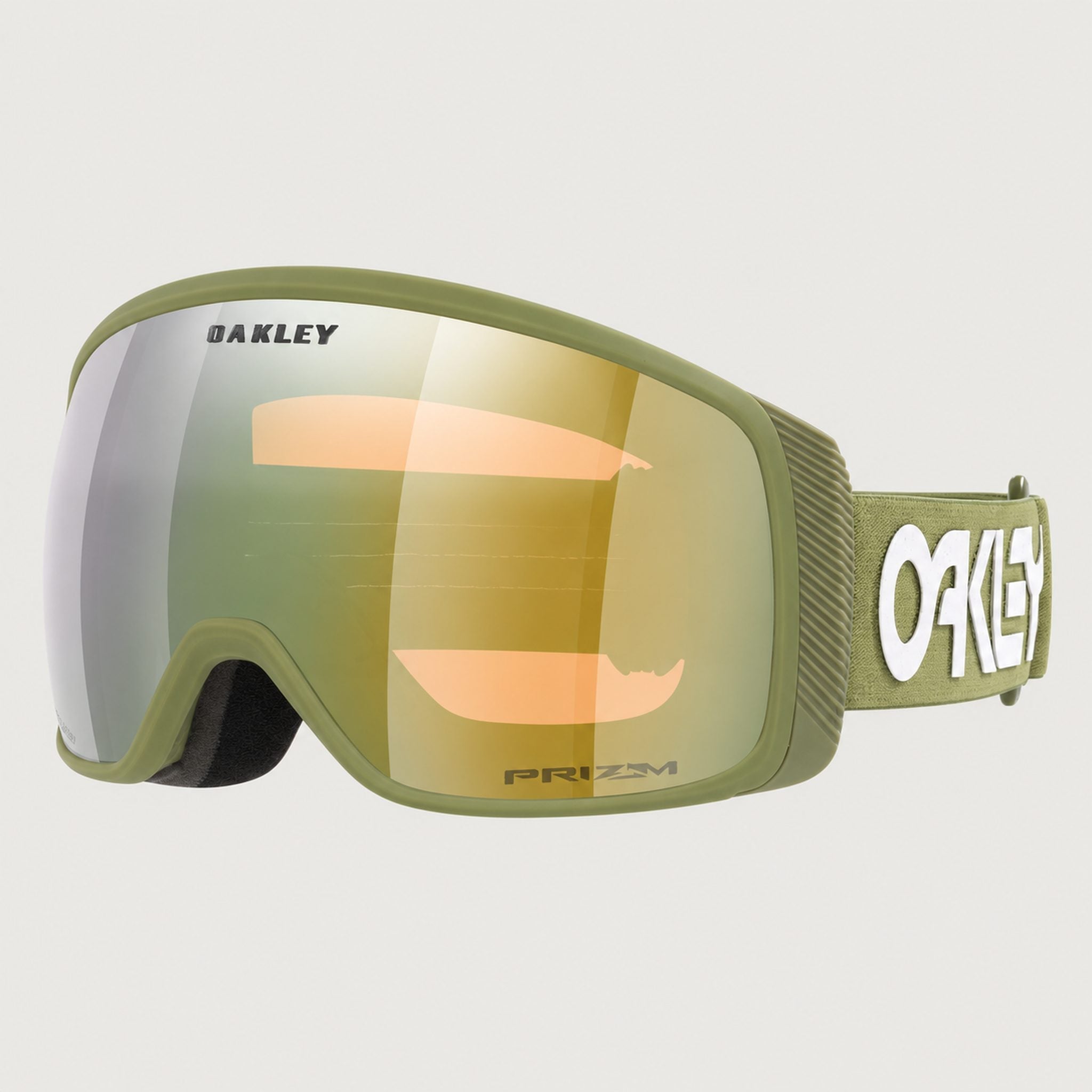 Oakley Flight Tracker M Snow Goggles in Sage Gold/Fern, front.