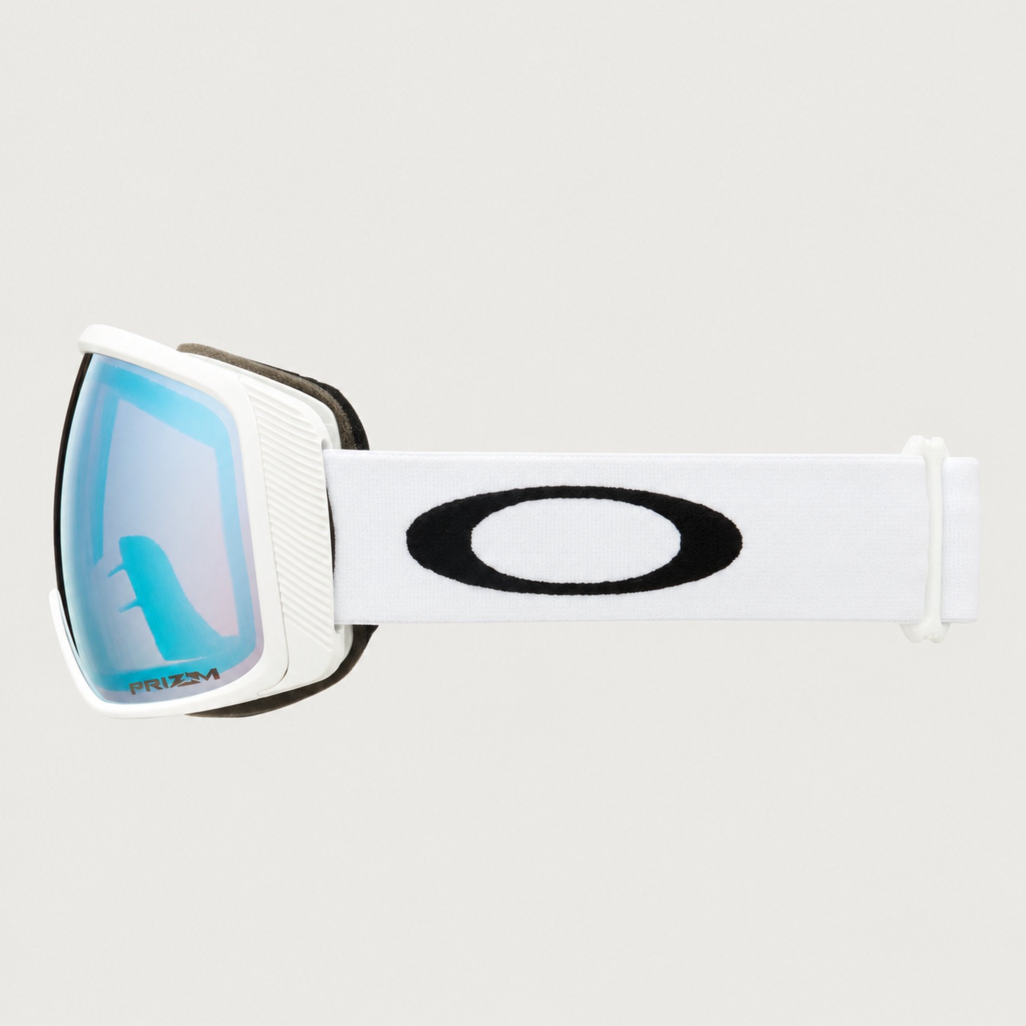 Oakley Flight Tracker M Snow Goggles in Sapphire/White, side.