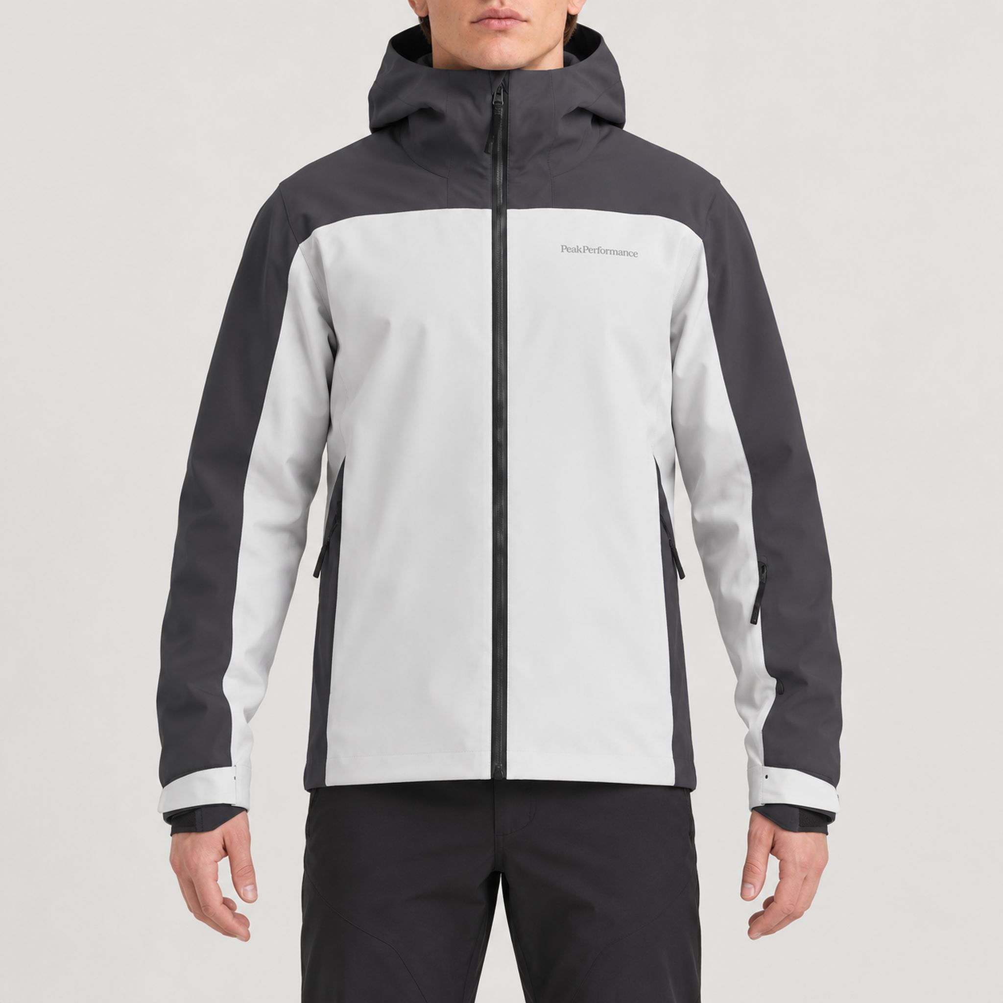 Peak Performance men's Maroon Ski Jacket in Antarctica/Grey – model front
