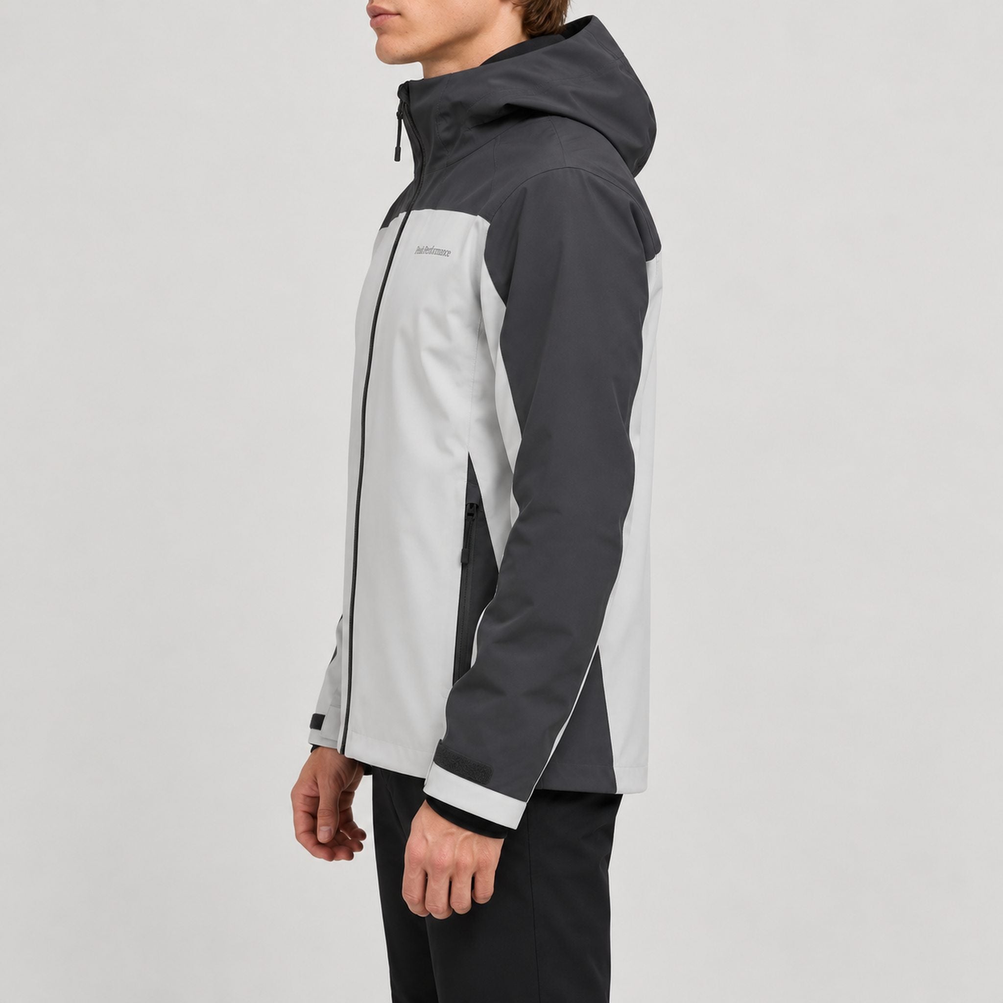 Peak Performance men's Maroon Ski Jacket in Antarctica/Grey – model side