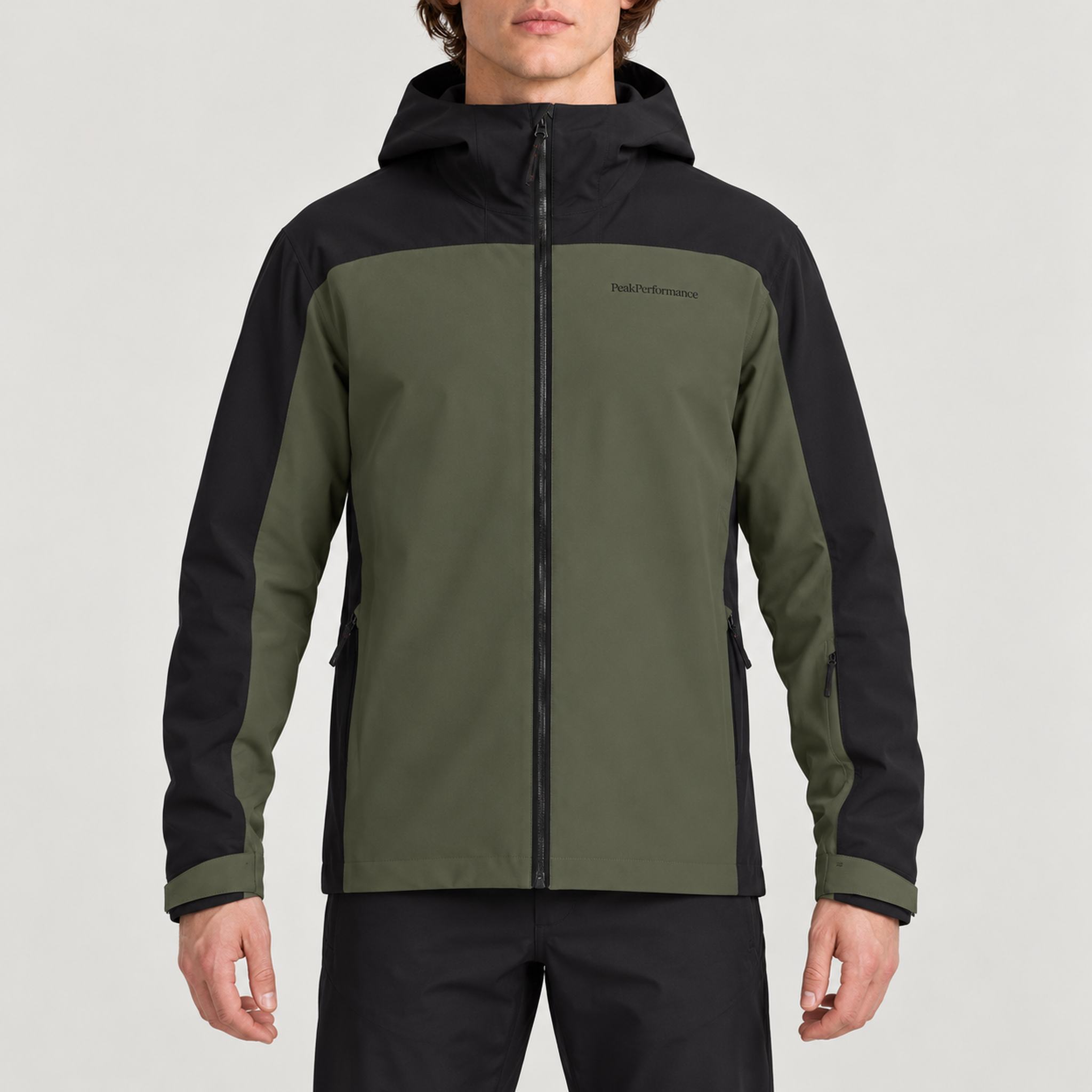 Peak Performance men's Maroon Ski Jacket in Pine Needle/Black – model front