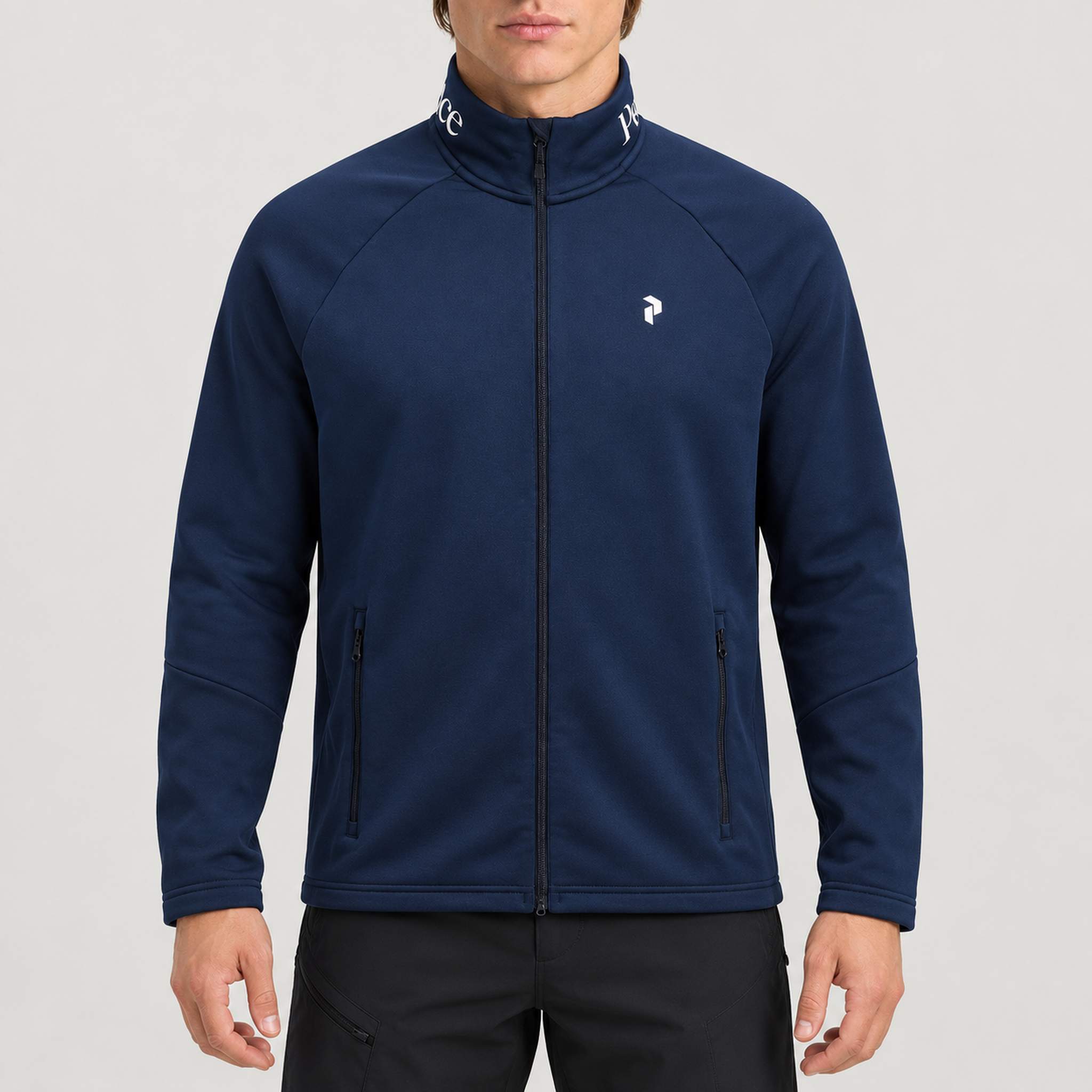 Peak Performance men's Rider Full Zip in Blue Shadow – model front