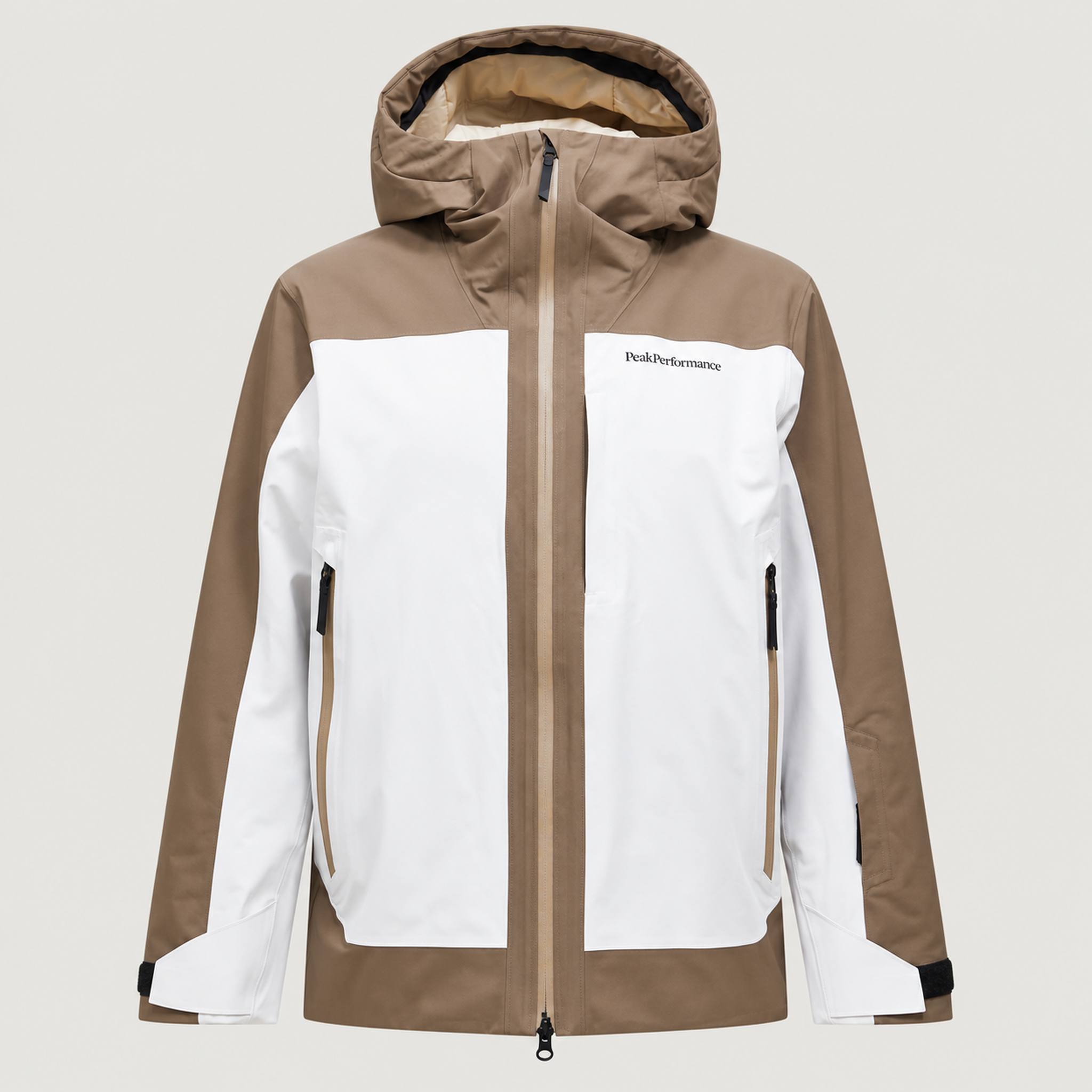 Peak Performance men's Whitelight Ski Jacket in Terrain Tan/Antarctica – front
