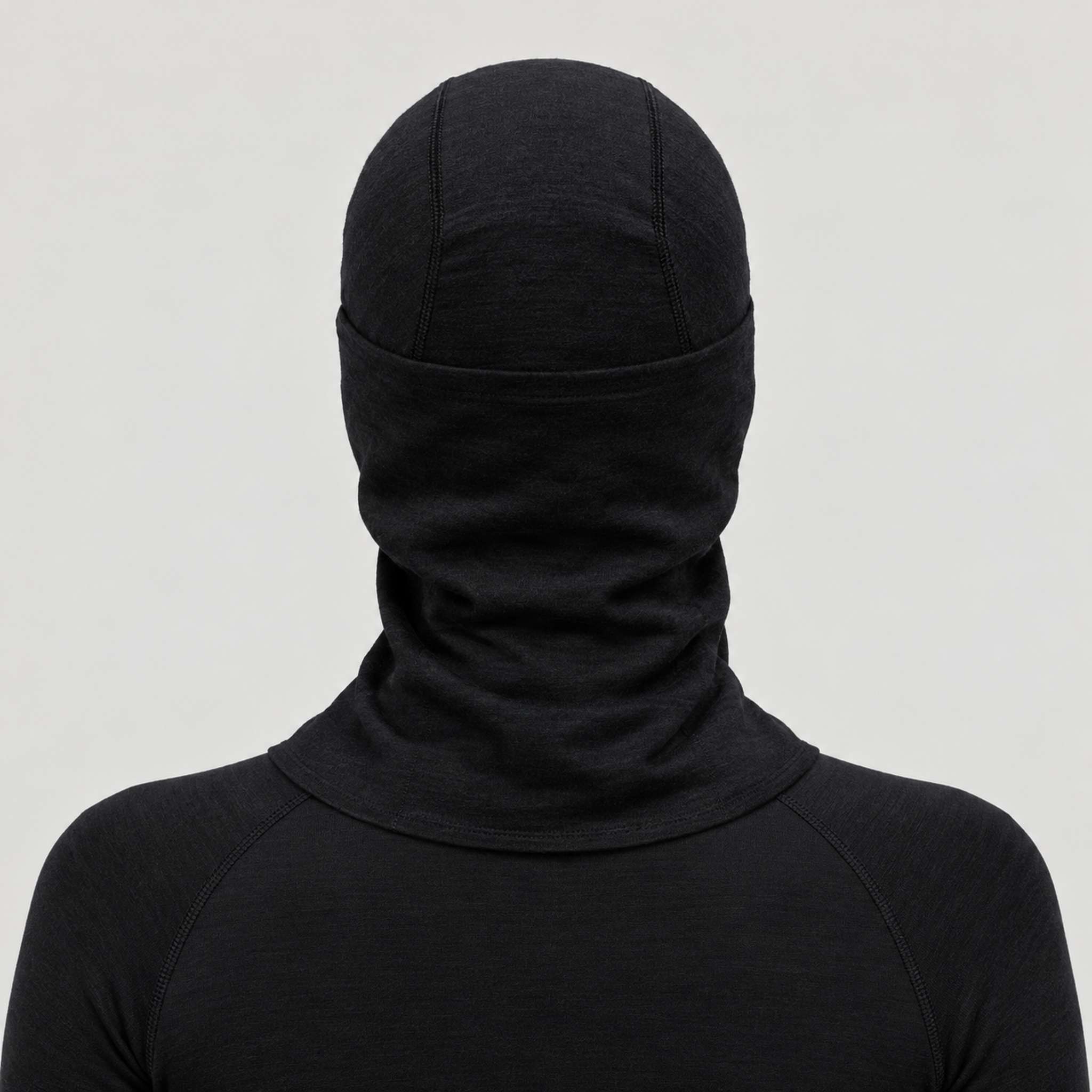 Peak Performance unisex Wool Balaclava in Black – female back