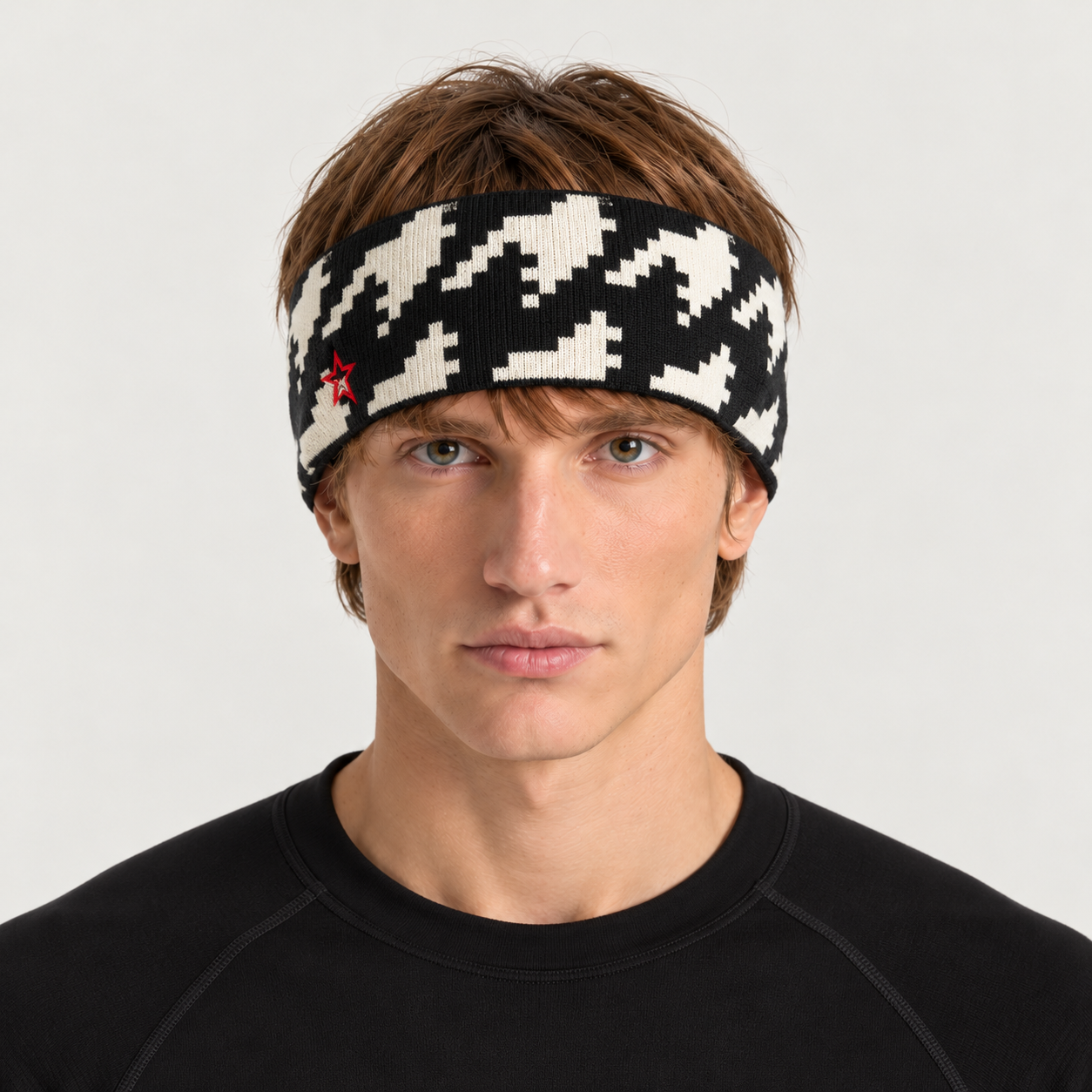 Perfect Moment unisex Headband in Houndstooth Black/White – man front view