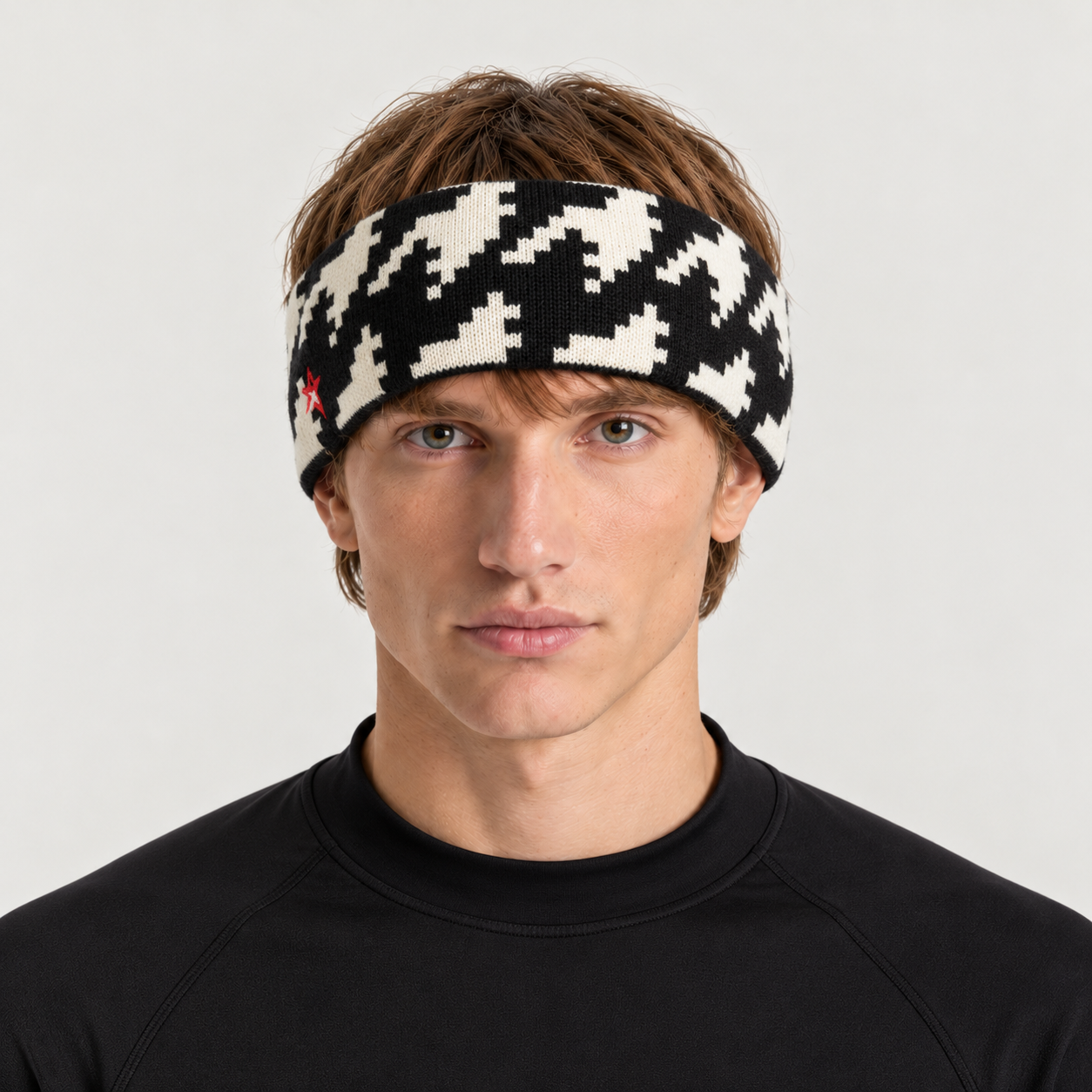 Perfect Moment unisex Headband in Houndstooth Black/White – man back view