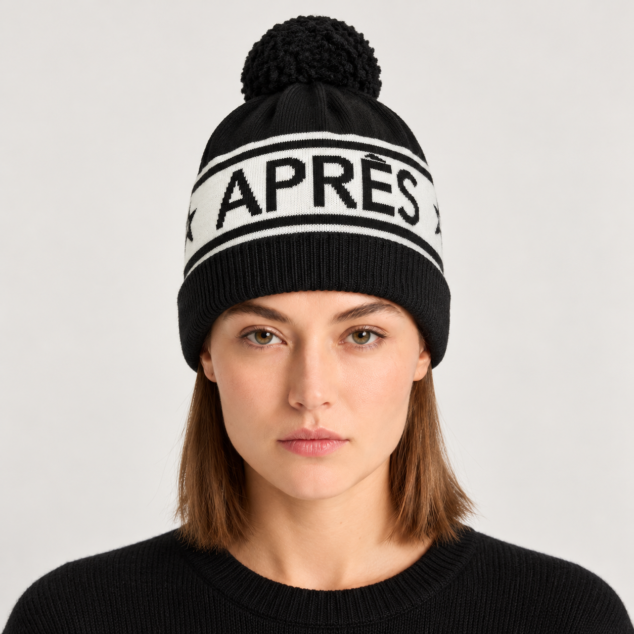 Perfect Moment unisex Schild Beanie in Black – woman front view