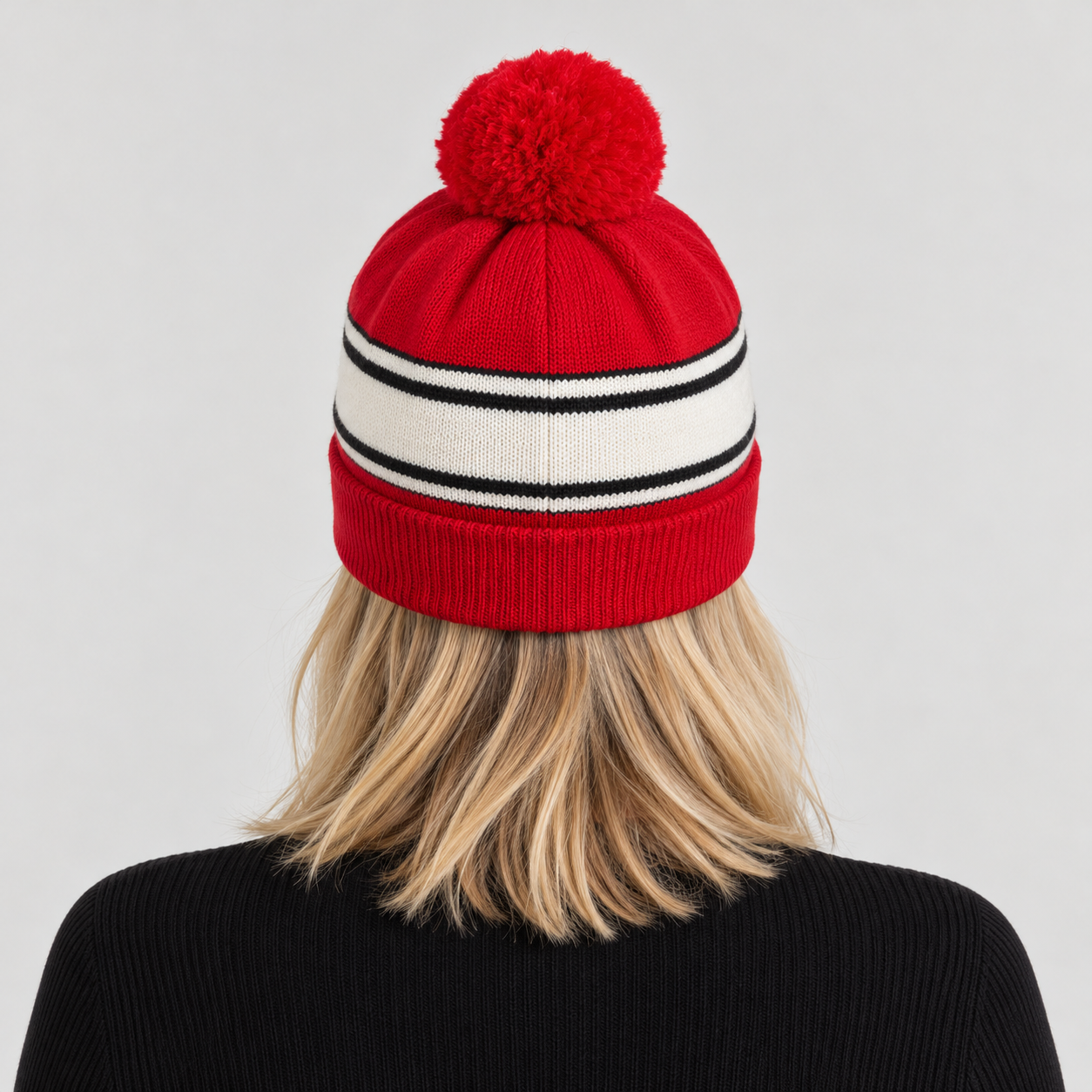 Perfect Moment unisex Schild Beanie in Red – woman back view