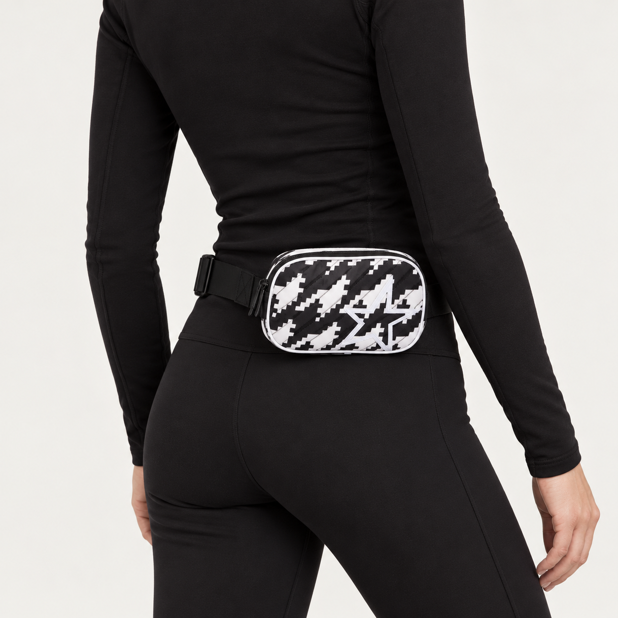 Perfect Moment unisex Star Bum Bag in Houndstooth – woman rear three quarter view