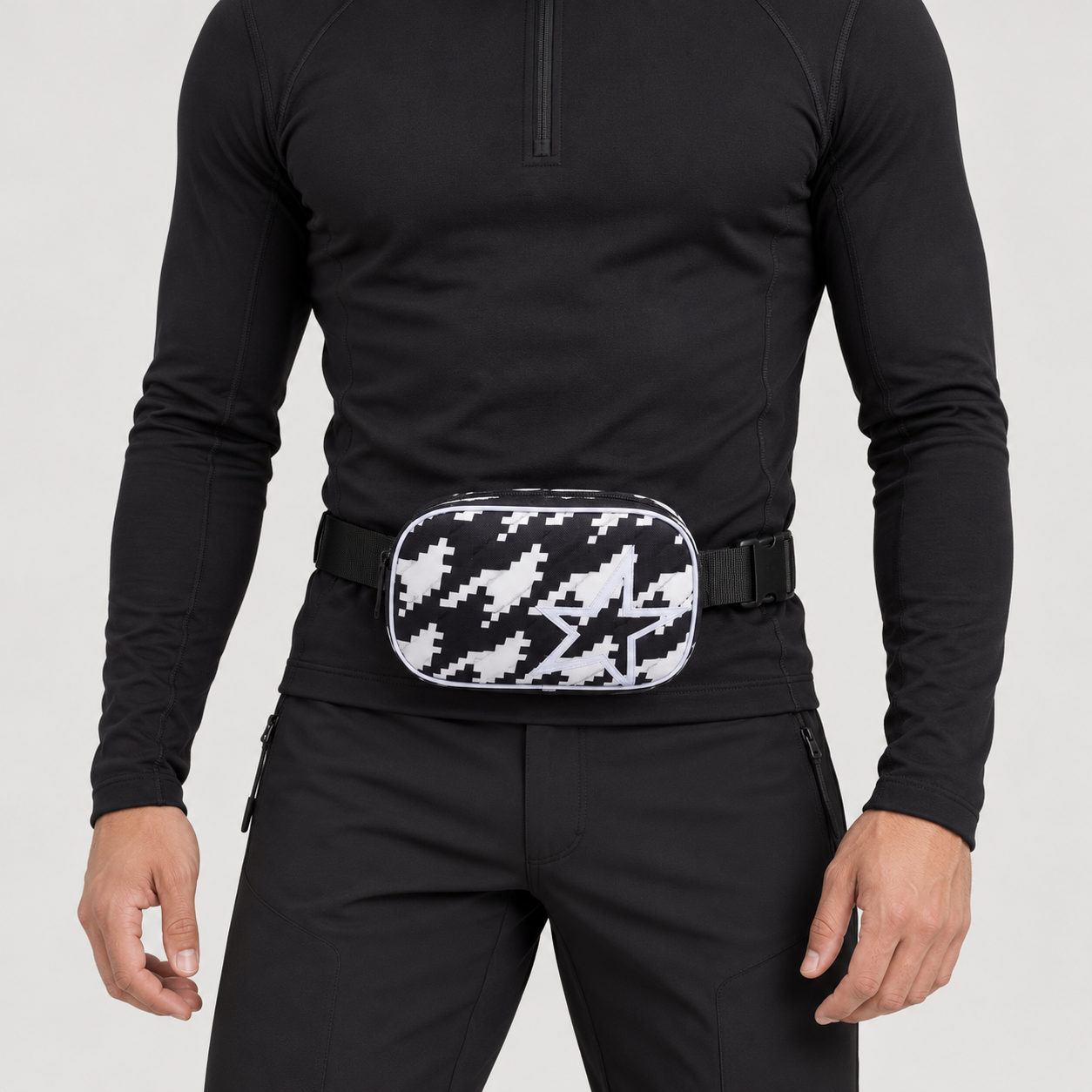 Perfect Moment unisex Star Bum Bag in Houndstooth – man front view