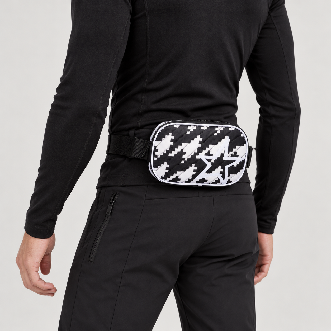 Perfect Moment unisex Star Bum Bag in Houndstooth – man rear three quarter view