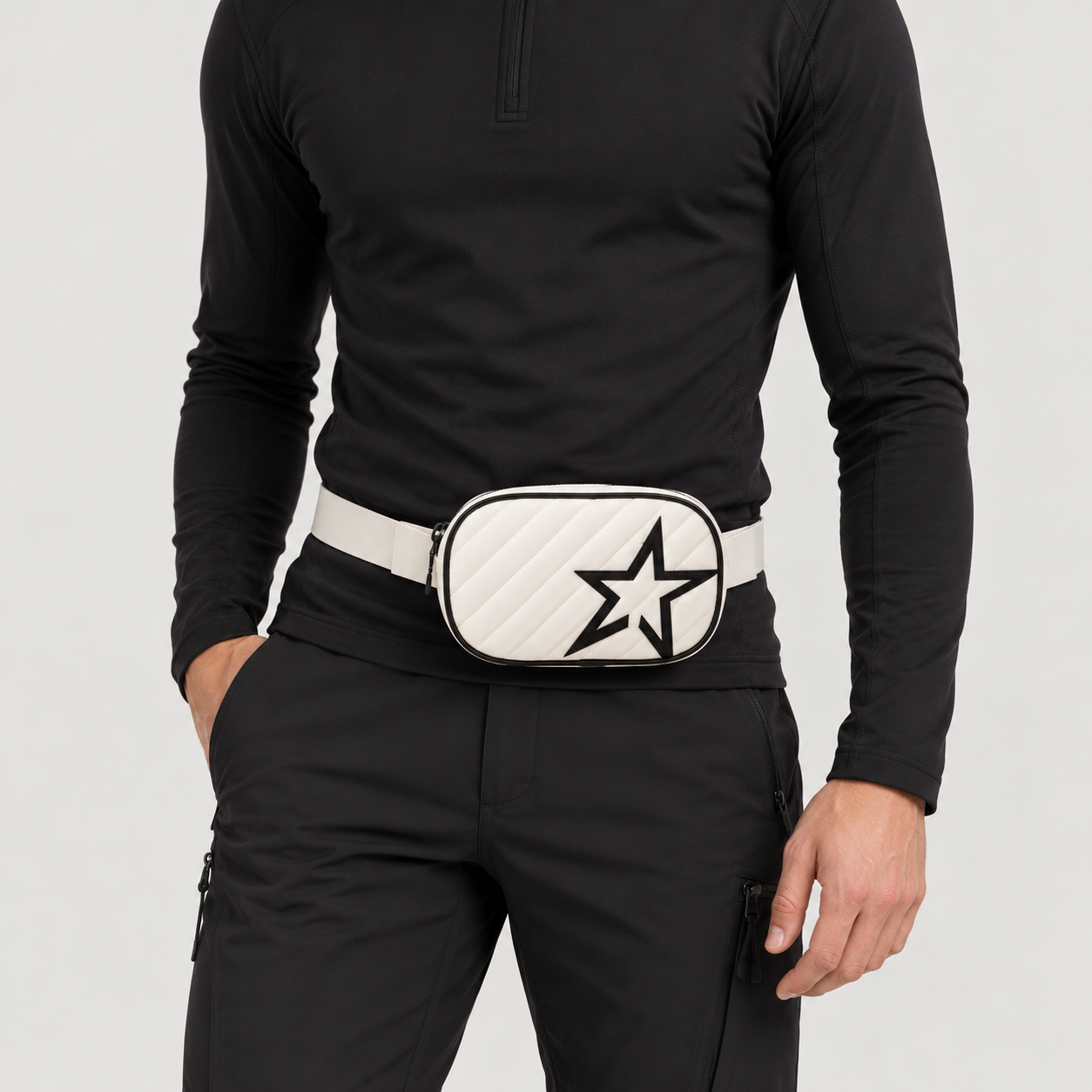 Perfect Moment unisex Star Bum Bag in Snow White – man front view