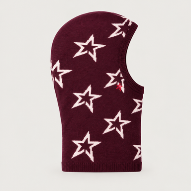 Perfect Moment Balaclava in burgundy with cream stars – product front view