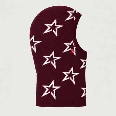 Perfect Moment Balaclava in burgundy with cream stars – back view