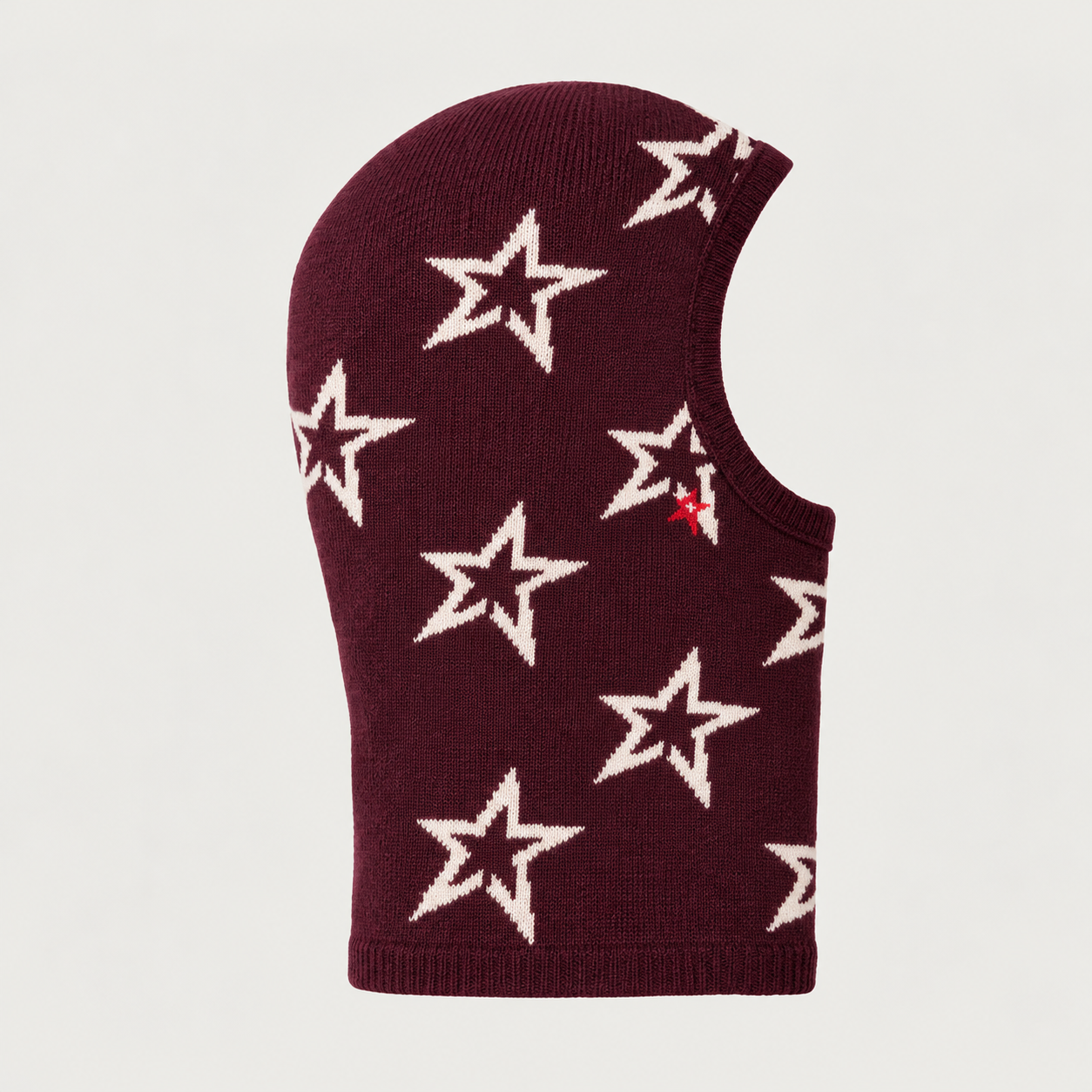 Perfect Moment Balaclava in burgundy with cream stars – side view