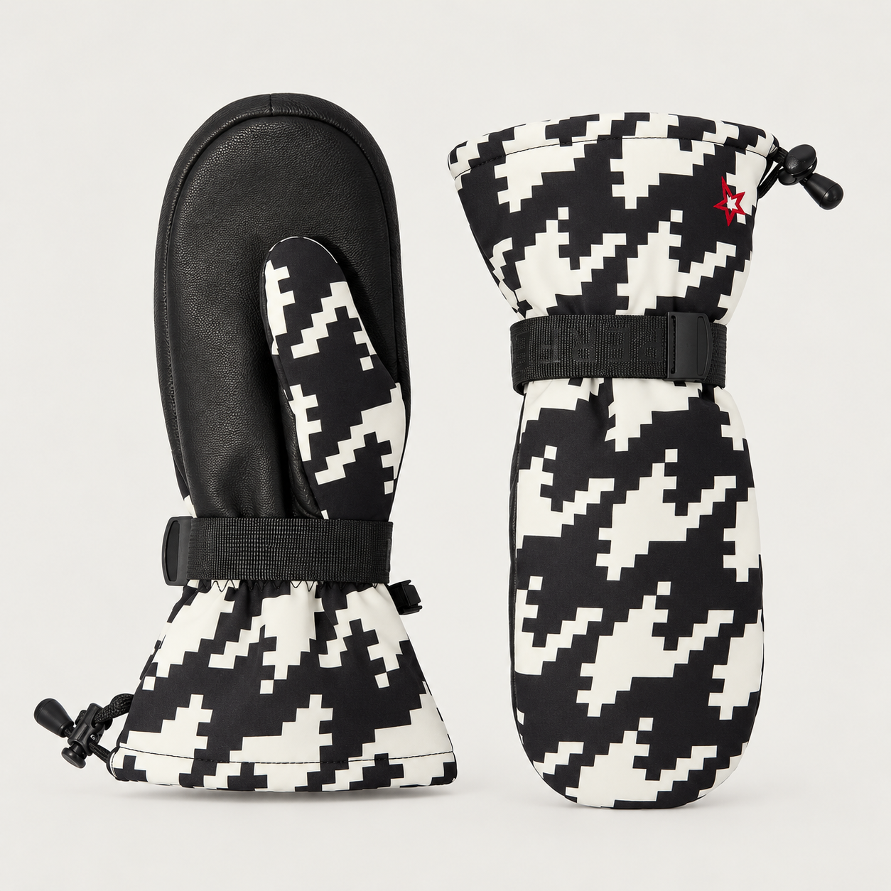 Perfect Moment Davos Mitts in black and white houndstooth – product front view
