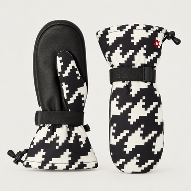 Perfect Moment Davos Mitts in black and white houndstooth – product front view