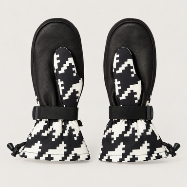 Perfect Moment Davos Mitts in black and white houndstooth – product palms view