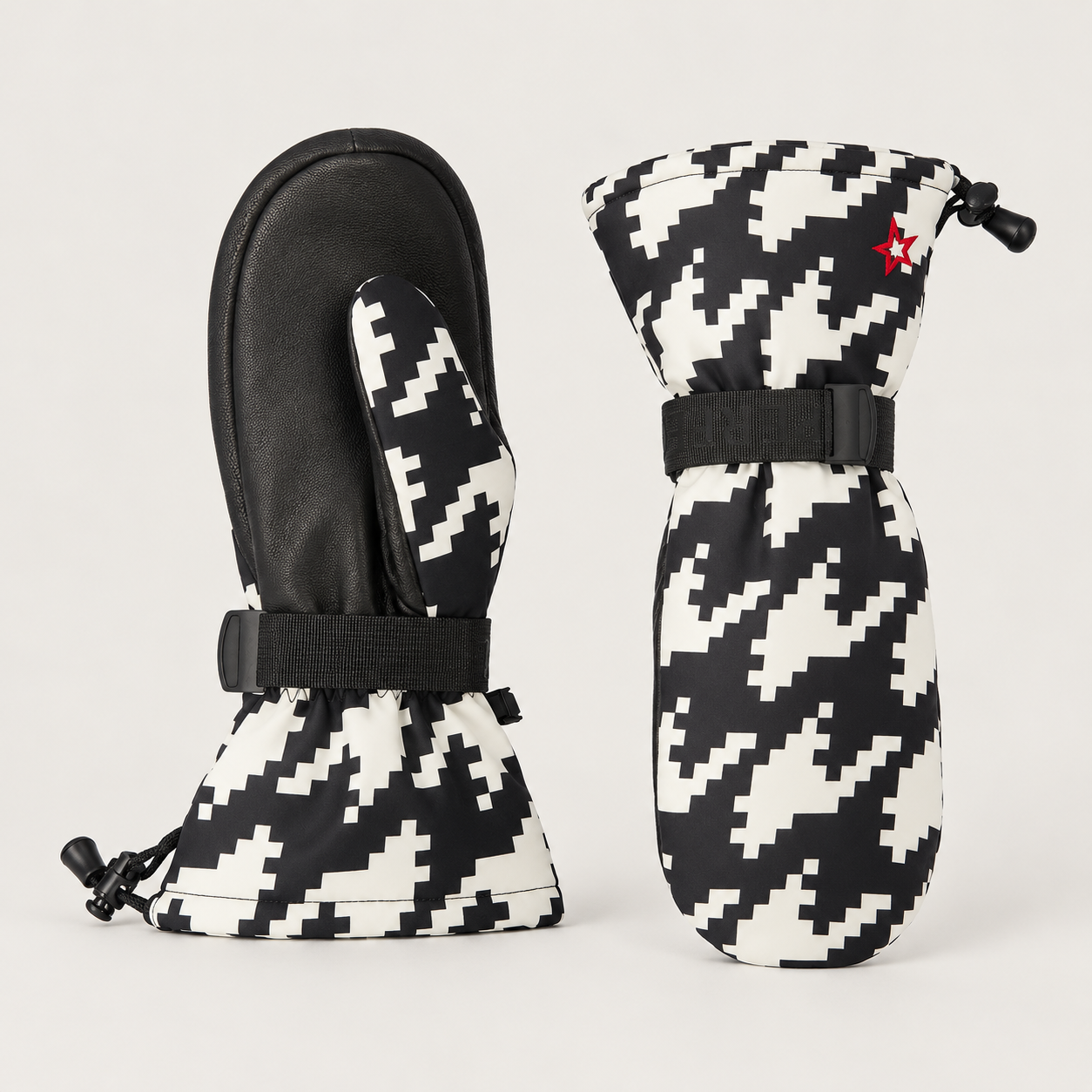 Perfect Moment Davos Mitts in black and white houndstooth – product side view