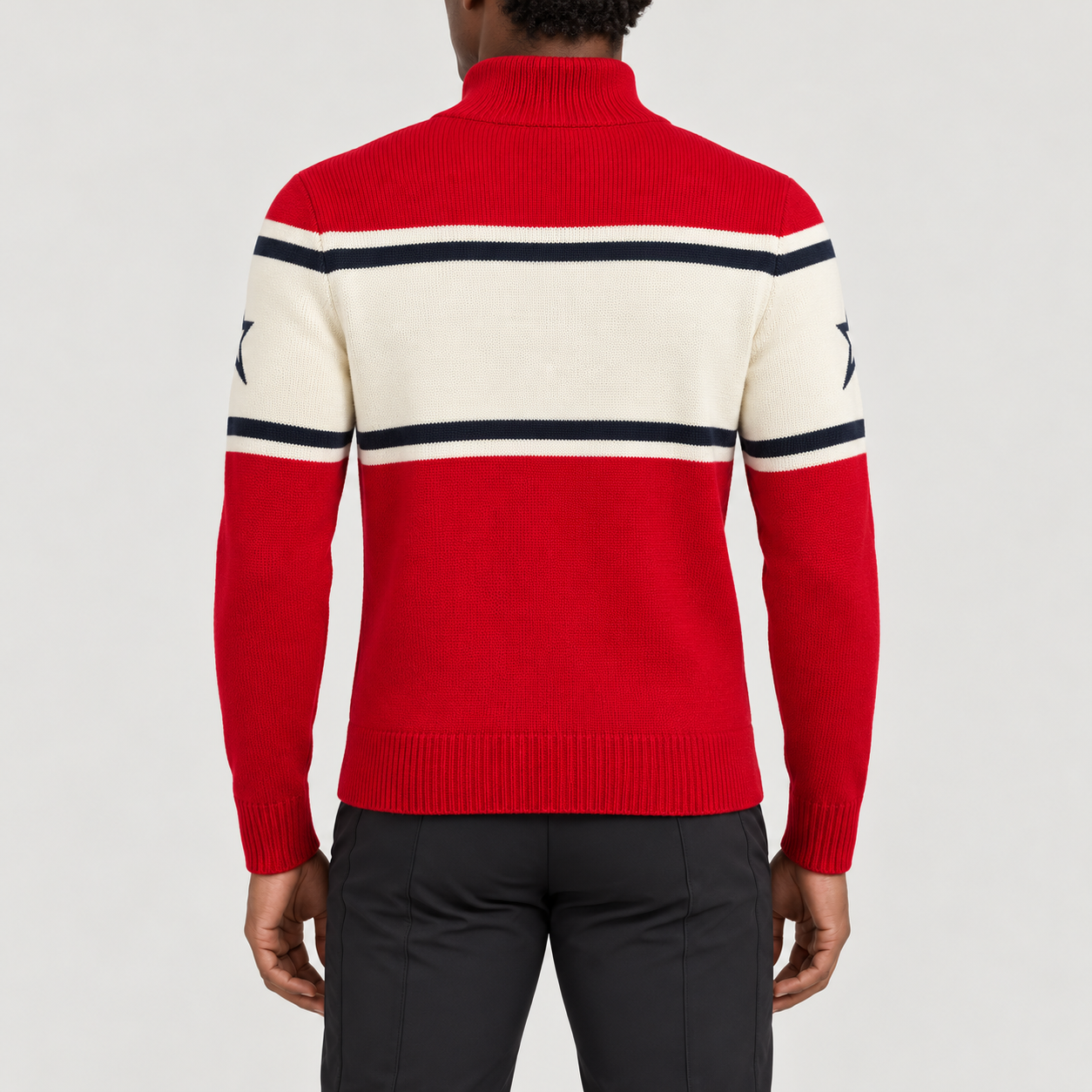Perfect Moment men’s Apres Schild Sweater in Red – model back view