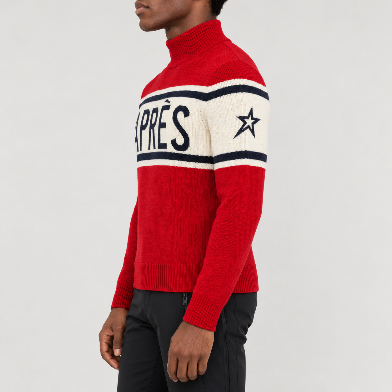 Perfect Moment men’s Apres Schild Sweater in Red – model side view